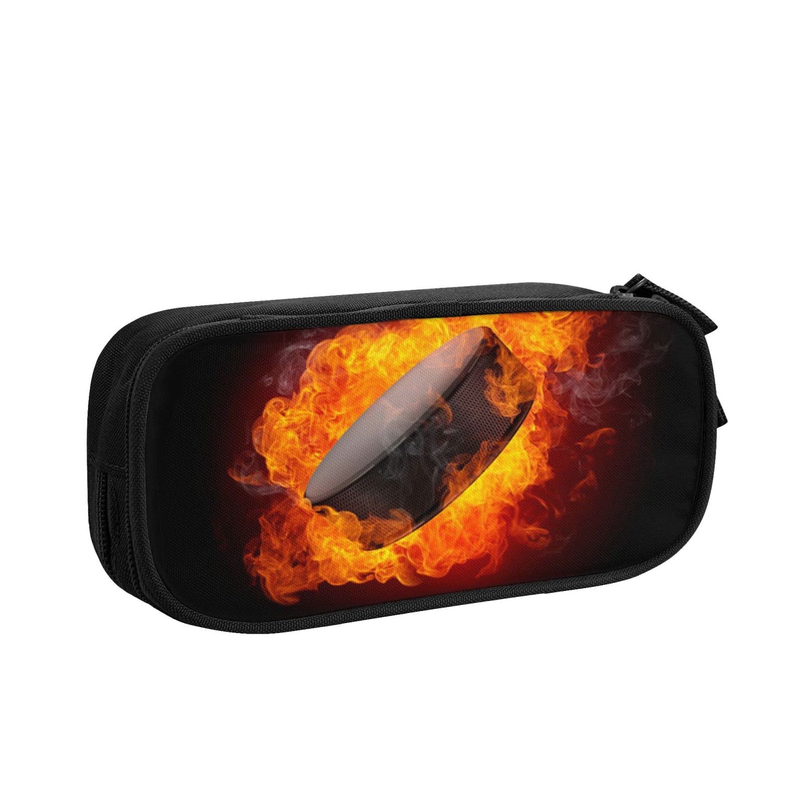 HUZEIMINniu Fire Hockey Puck Design Pencil Case - Portable Pen Pouch for School, Office & Art Supplies - Great for Students, Teachers & Professionals