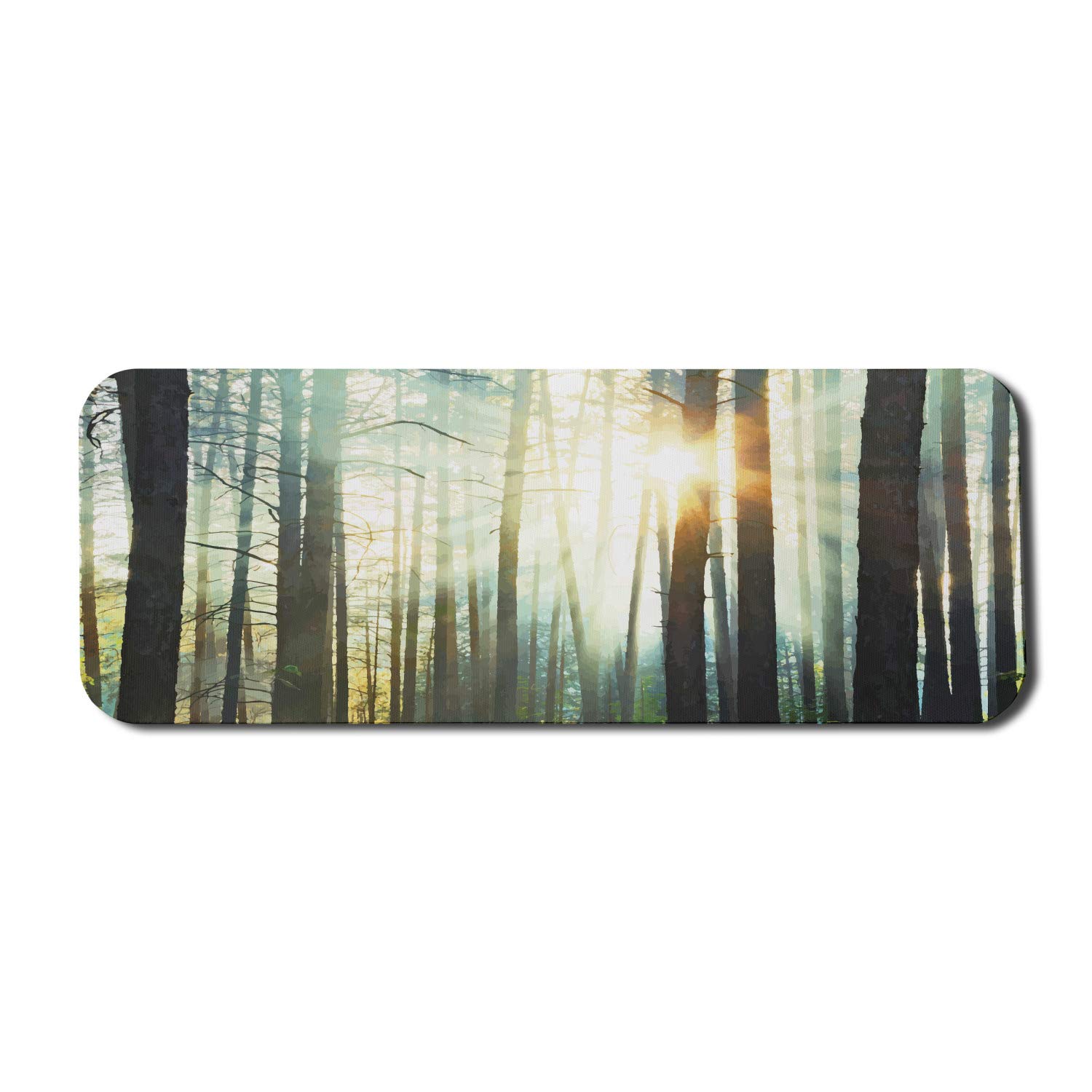 Ambesonne Nature Themed Computer Mouse Pad - Enchanted Forest Mist & Sunbeams Digital Art Design, Non-Slip Rubber Gaming Mousepad (31x12 Inches, Seafoam Dark Brown) - Perfect for Office, Gaming & Home Workspace Setup
