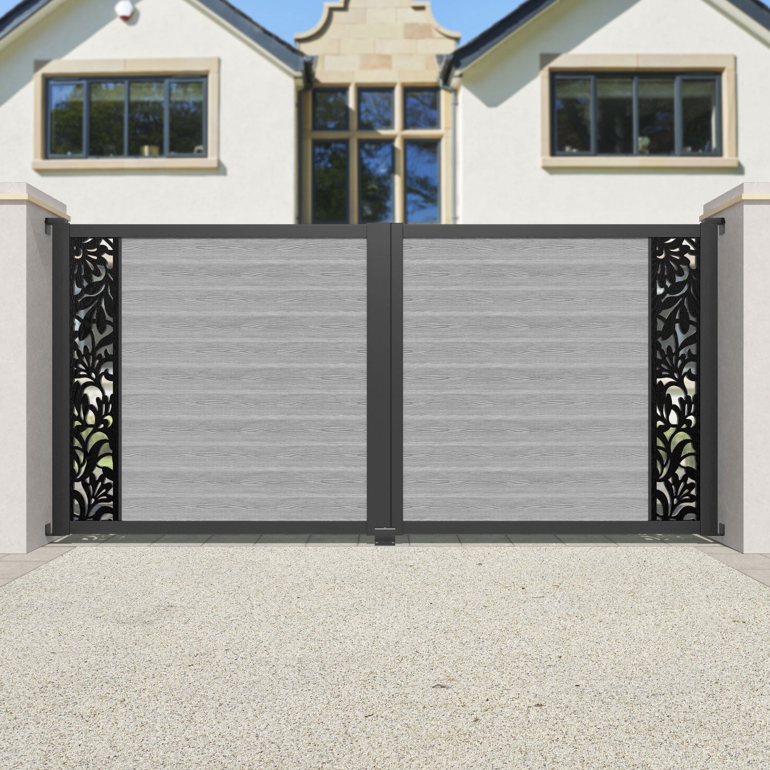 Classic Heritage Straight Top Driveway Gate - Light Grey Steel Fence for Home Security & Privacy | Perfect for Residential Driveways, Gardens, and Property Boundaries