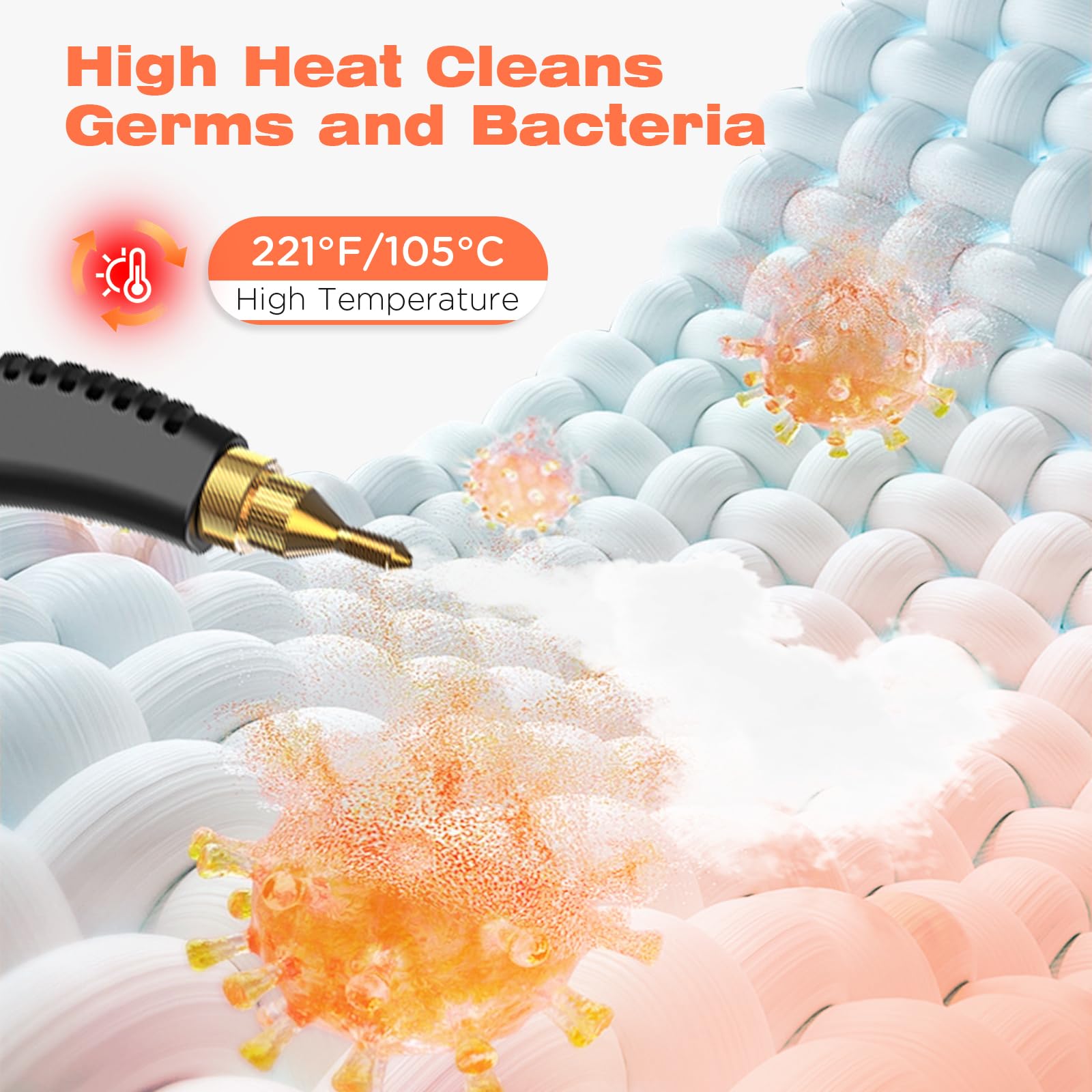 2500W High-Pressure Steam Cleaner with 3 Brush Heads - Portable Handheld Steam Mop for Kitchen, Bathroom, Carpet, Car & Tile Cleaning - Perfect for Deep Cleaning Floors, Upholstery & Hard Surfaces