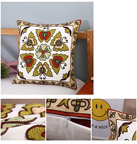 Bohemian Cotton Pillow Sham 18x18 Inches - Exotic Indian Style Embroidered Throw Pillow Cover for Sofa, Bed & Home Decor | Handmade 3D Embroidery Cushion Case for Living Room, Bedroom & Boho Chic Decor