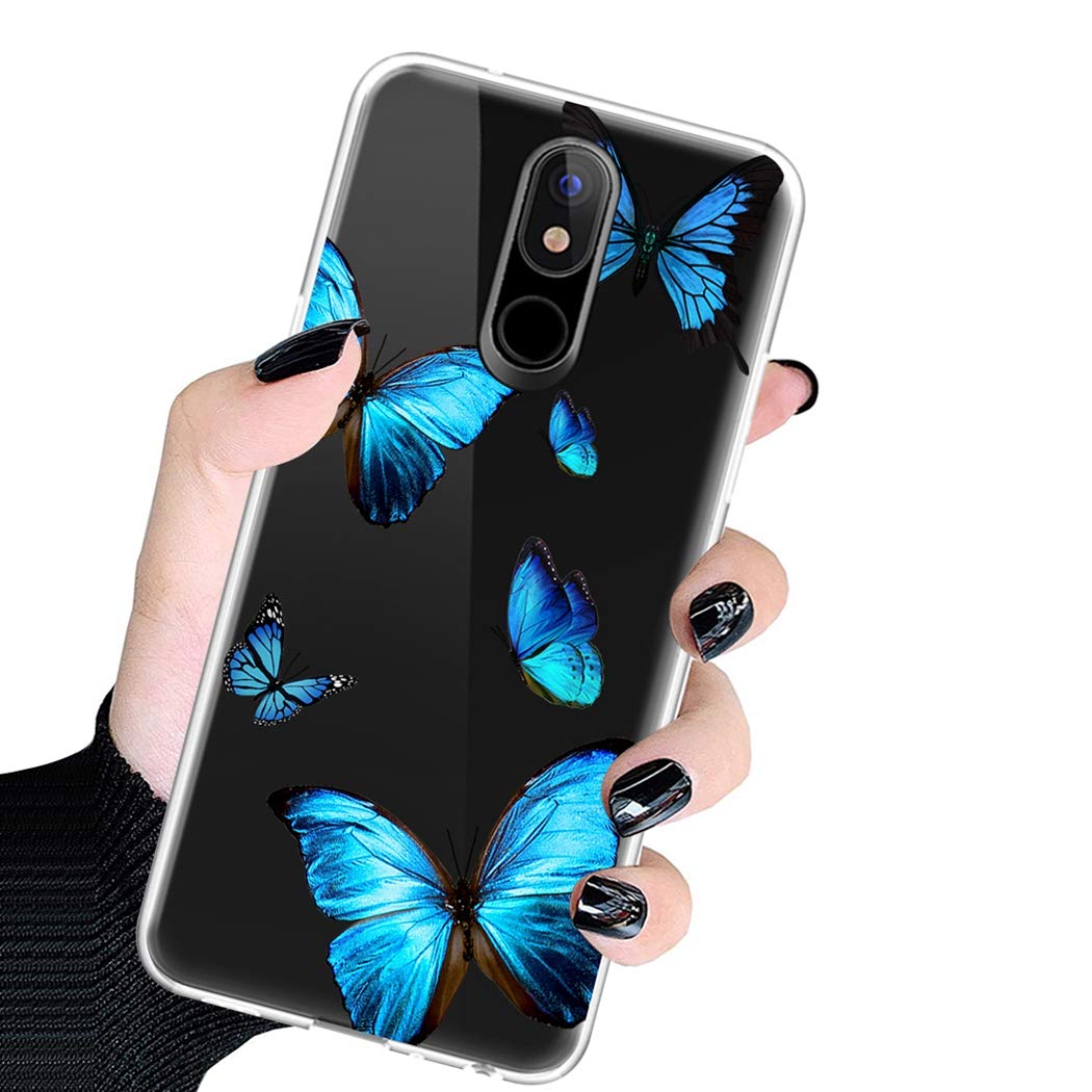 **Cute Soft TPU Shockproof Protective Phone Case for LG K40/K12 Plus/X4 2019/Solo LTE/Harmony 3/Xpression Plus 2 - Blue Butterfly Design, Slim Clear Cover for Women & Girls - Perfect for Everyday Use, Work, and Travel**