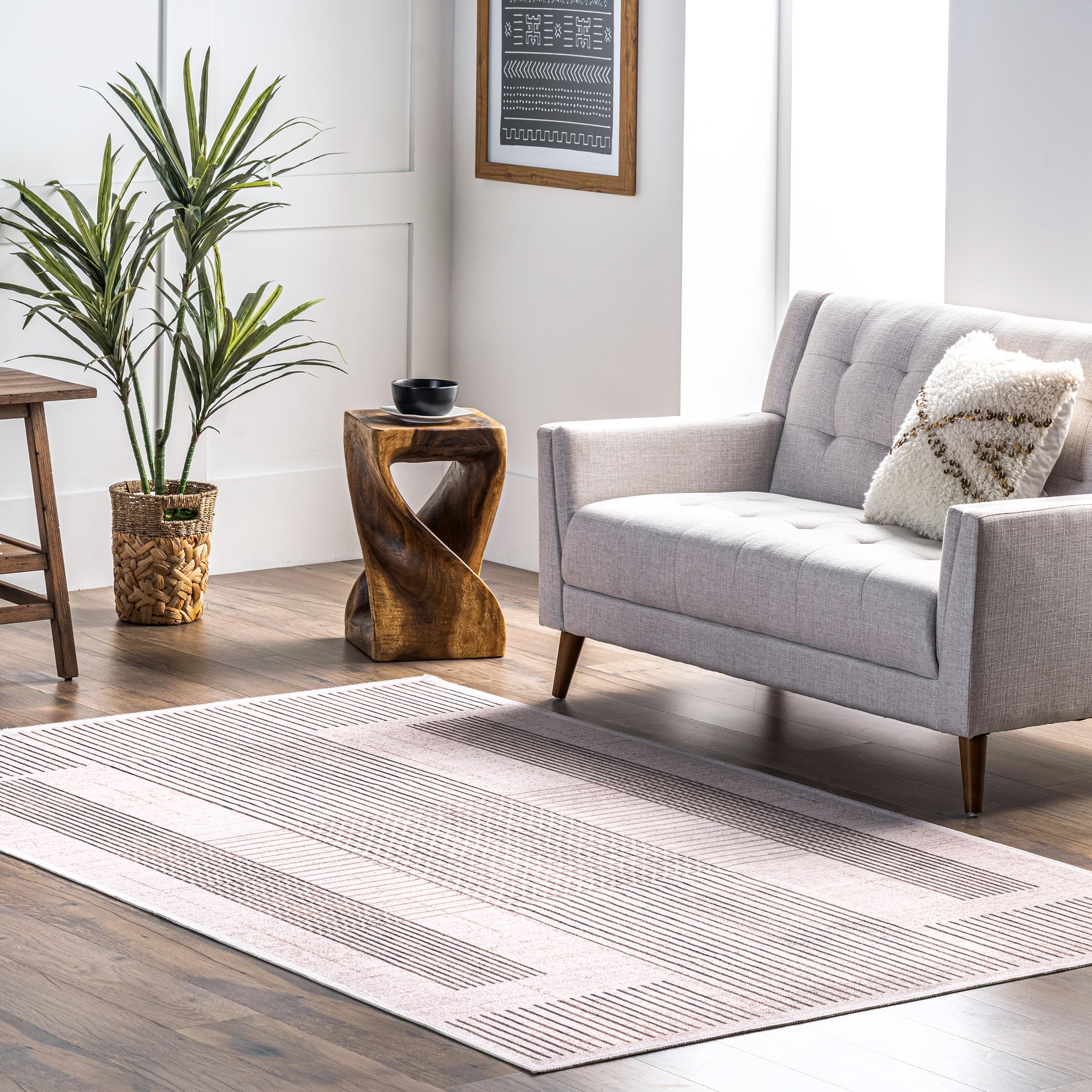 nuLOOM Erica Ultra Thin Washable Striped Area Rug, 8' x 10', Grey - Perfect for Living Room, Bedroom & Office Spaces