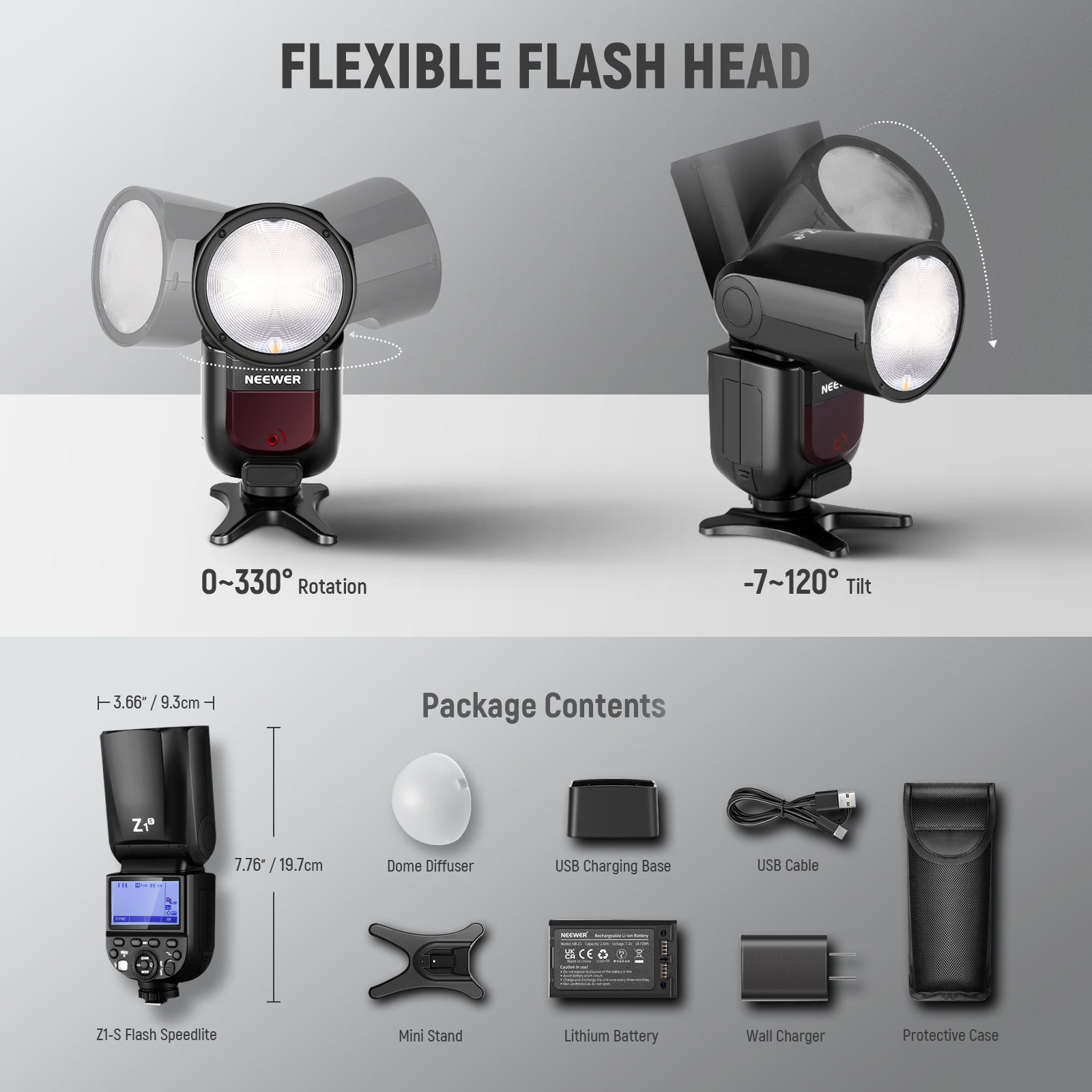 NEEWER Z1 S TTL Round Head Flash Speedlite with Magnetic Dome Diffuser - Professional On-Camera Lighting for Photography, Videography & Events