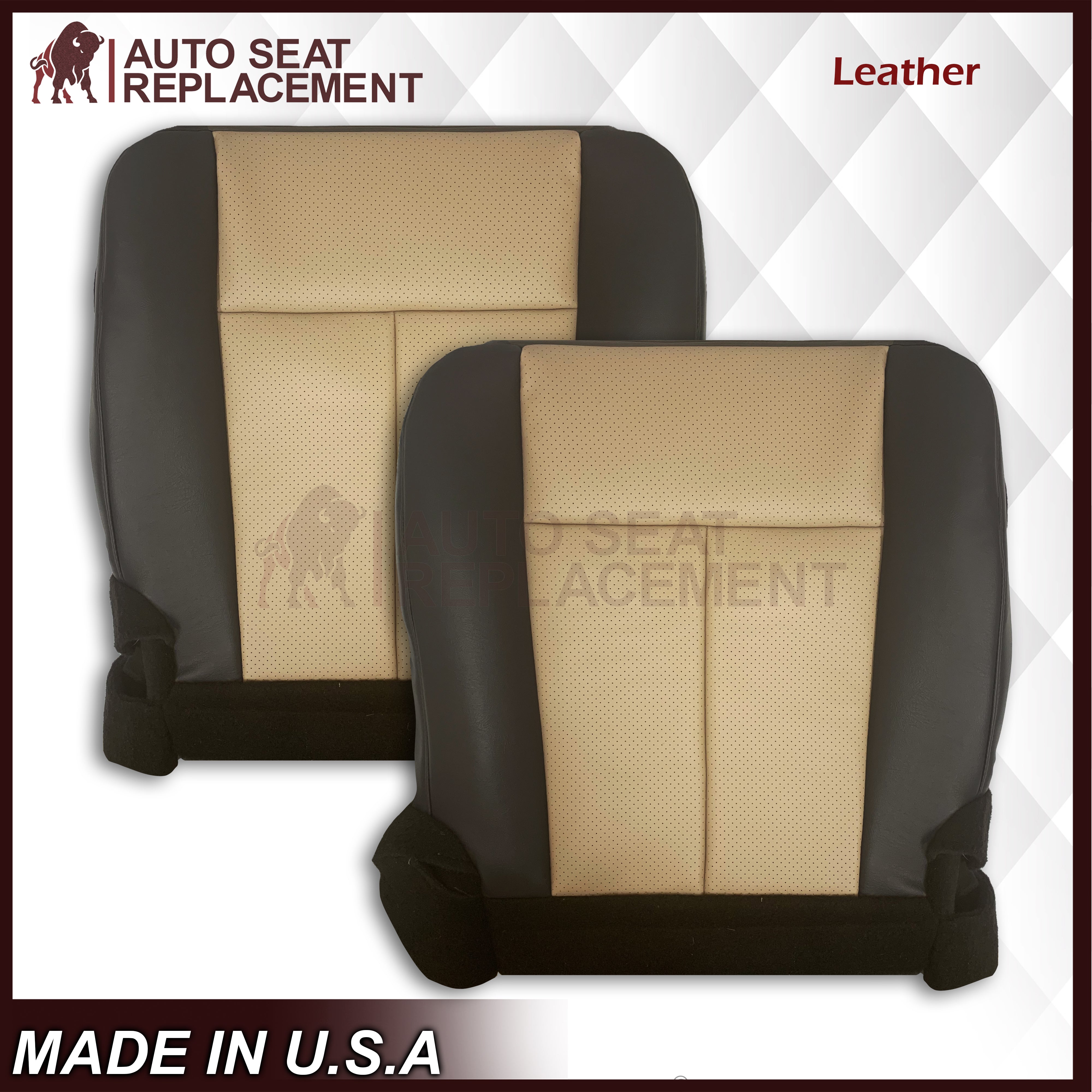 2007-2008 Ford Expedition Eddie Bauer Replacement Leather Seat Cover - Perforated 2-Tone Tan & Dark Gray - Driver/Passenger Side - Premium Comfort & Style for SUV Interior Upgrade