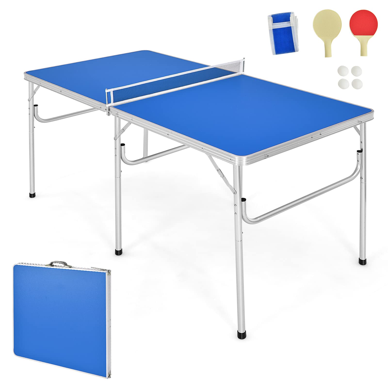 Gotoplay Folding Table Tennis Set - Portable Ping Pong Table with Net, 2 Paddles & 3 Balls for Indoor & Outdoor Play - 60 x 30 x 30 Inches Easy Assembly-Free Design - Perfect for Family Fun, Backyard Parties, and Office Recreation