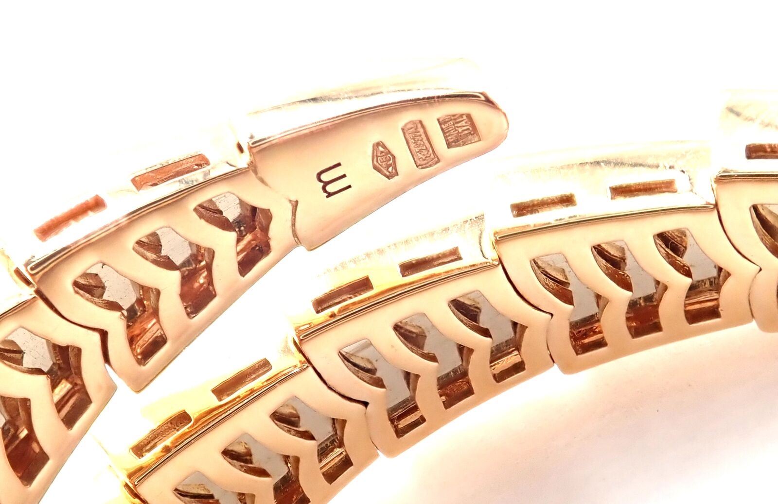 Authentic Bulgari Bvlgari Serpenti Viper 18k Rose Gold Diamond Bangle Bracelet for Women - Luxury Italian Jewelry Gift for Anniversary, Wedding & Special Occasions
