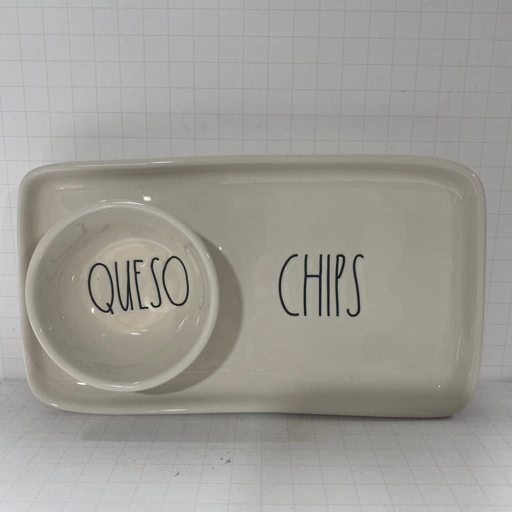 Rae Dunn Queso Chips Serving Tray - Handmade Ceramic Appetizer Platter for Nachos, Dips & Party Snacks - Perfect for Entertaining, Game Nights & Mexican Themed Gatherings