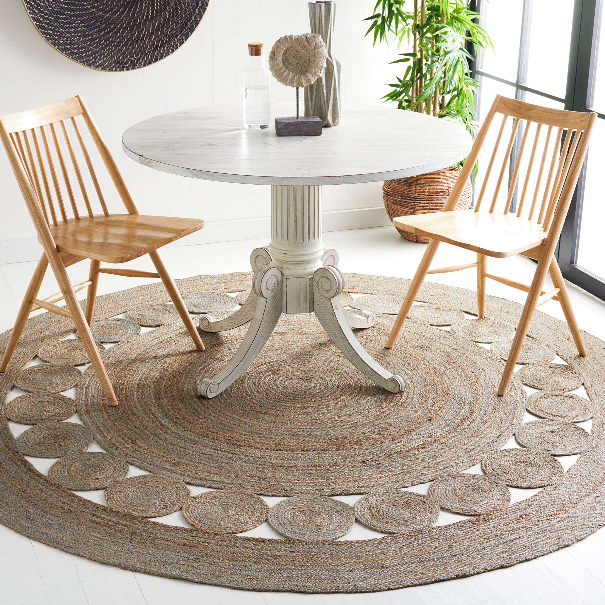 SAFAVIEH Handmade Jute Area Rug - 8' Round, Grey, Natural Fiber Boho Farmhouse Rug for Living Room & Bedroom | Durable for High Traffic Areas | Eco-Friendly Home Decor