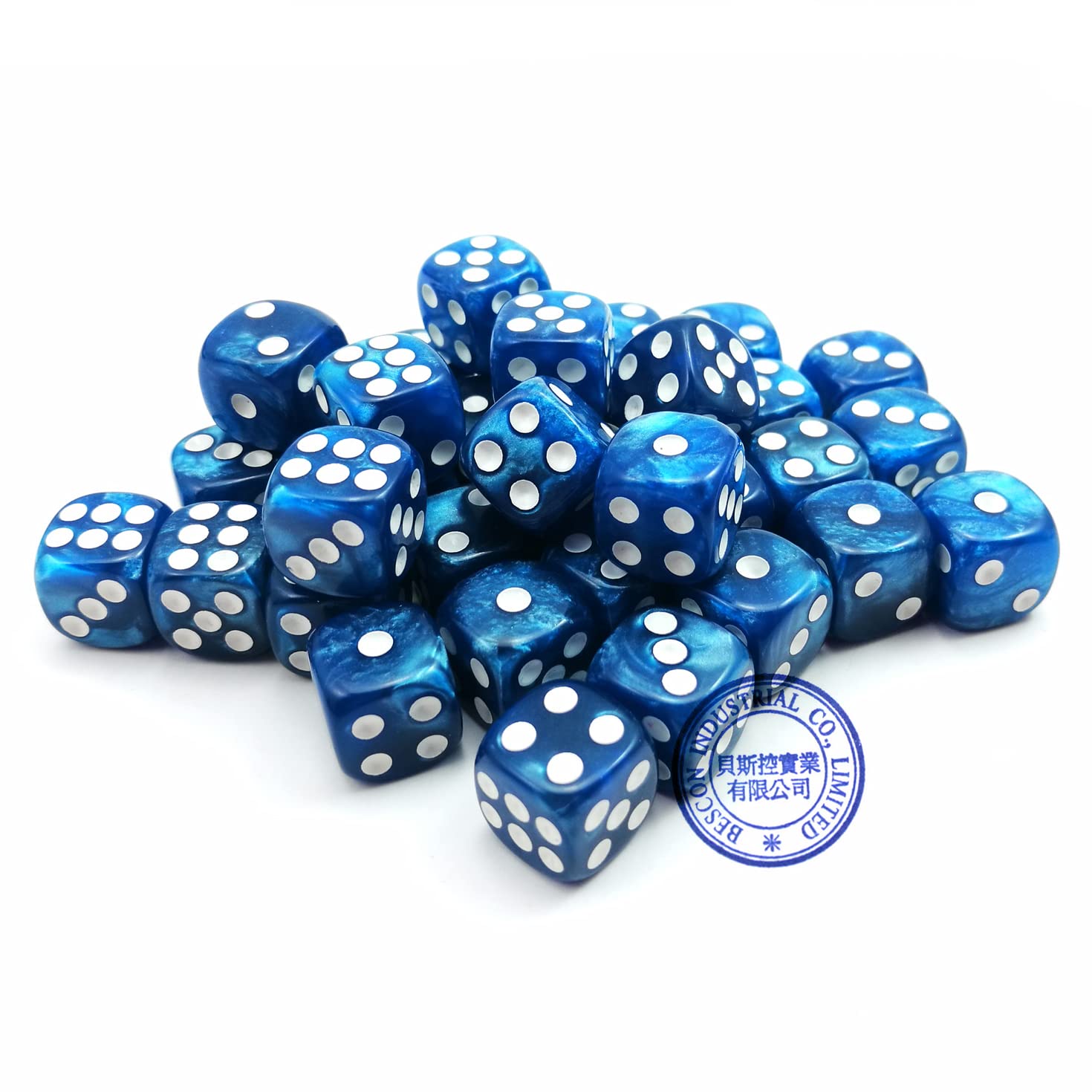 Bescon 12mm Six-Sided Dice Set - 36 Marble Blue Dice in Brick Box | Perfect for Board Games, RPGs, Math Education & Casino Night