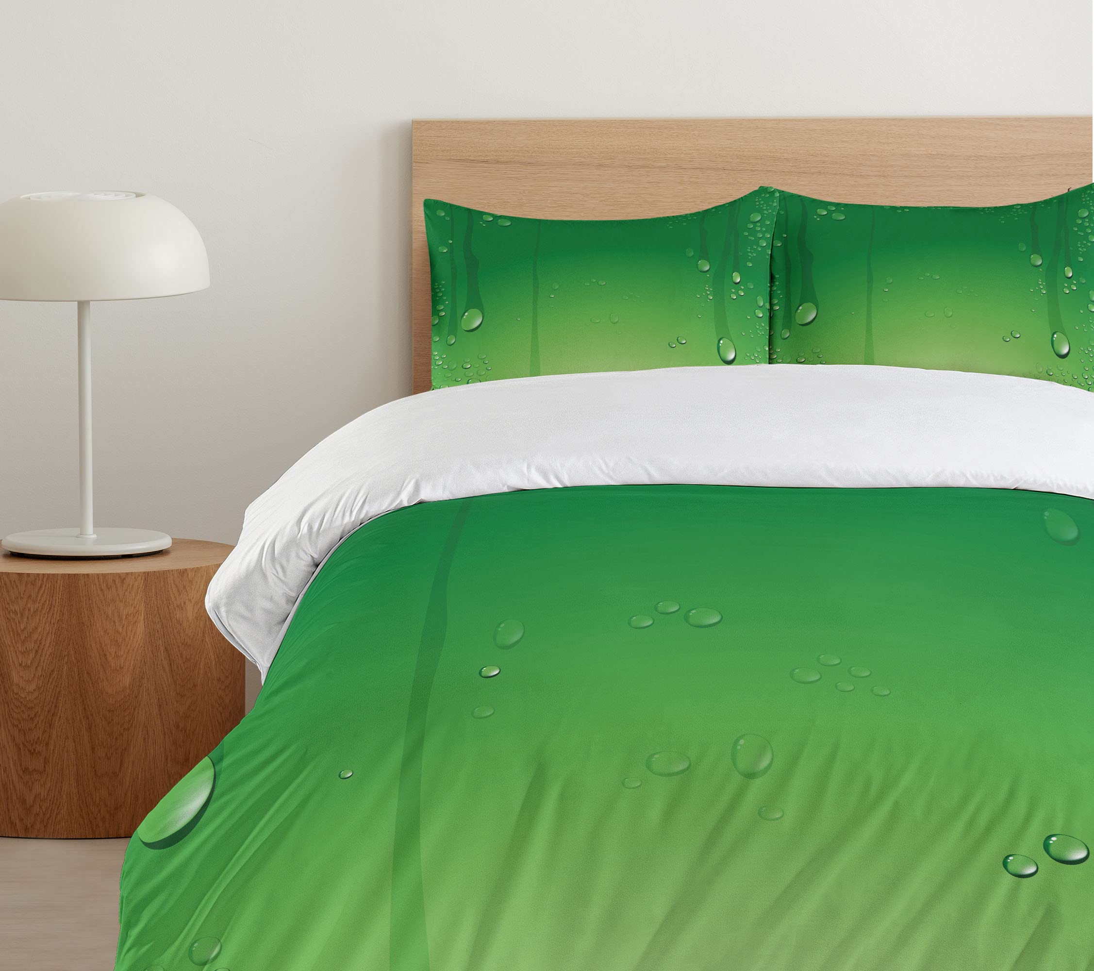 Ambesonne Green Duvet Cover Set - Abstract Water Drop Art Design | 3-Piece California King Bedding with 2 Pillow Shams in Fern & Apple Green | Perfect for Modern Bedrooms, Guest Rooms & Home Decor