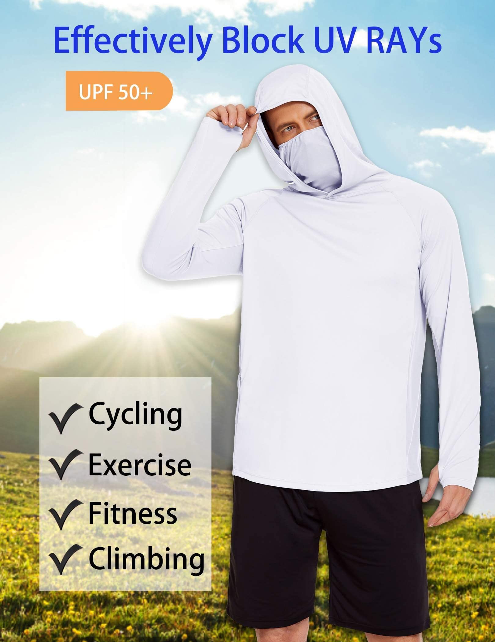 COOrun UPF 50 Men's Hooded Sun Shirt - Fishing & Hiking Rash Guard