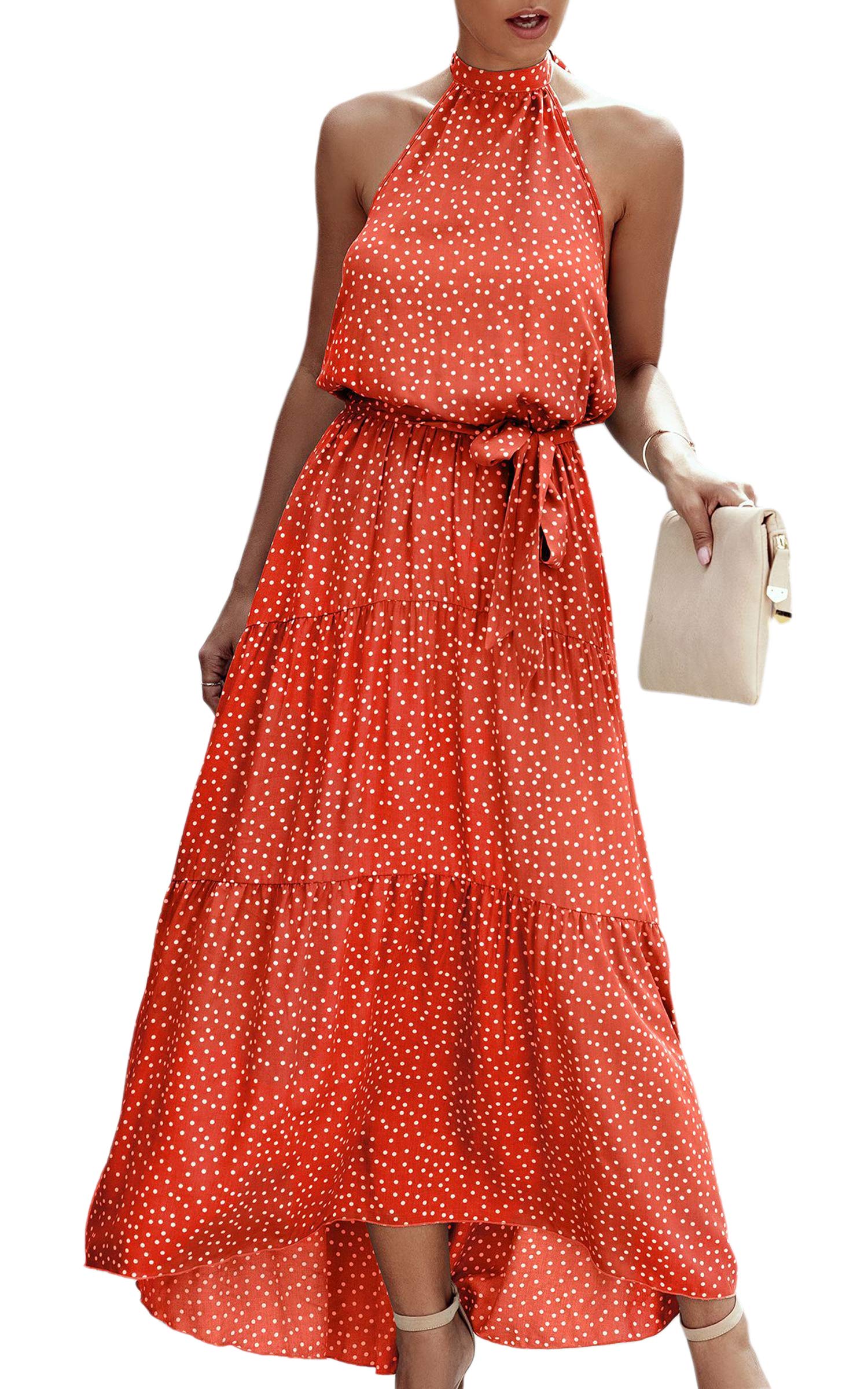 ECOWISH Women's Summer Dresses 2023 - Boho Floral Maxi Sun Dress with Halter Neck | Flowy Beach & Party Dress for Women | Perfect for Vacation, Wedding Guest & Outdoor Events