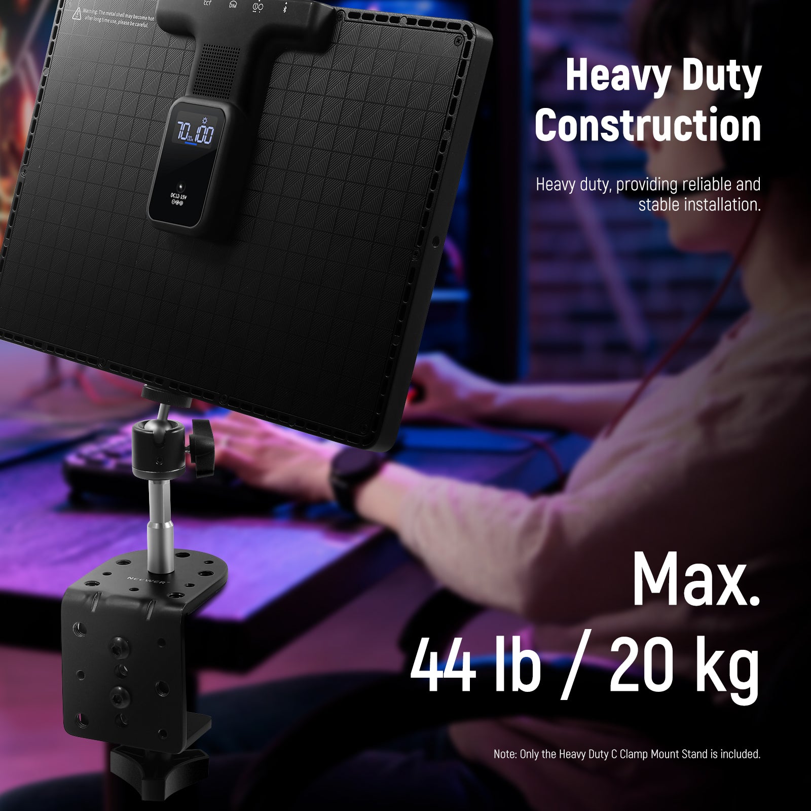 NEEWER ST CCD1 Heavy Duty C Desk Clamp - Adjustable Mount for Ring Light, Camera, Microphone - Perfect for Streaming, Video Calls & Photography Studio Setup