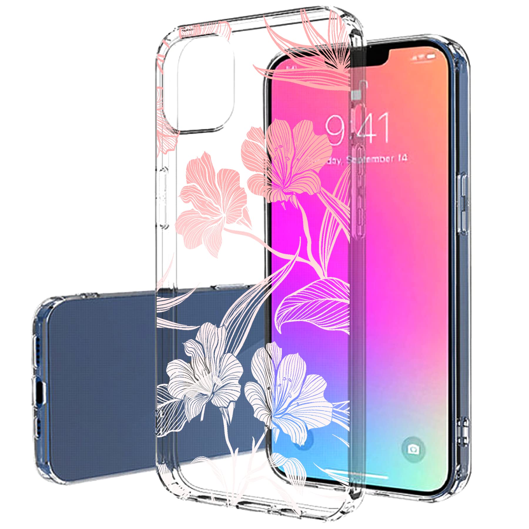 Slim Thin Gel TPU Case for Apple iPhone 13 Pro Max - Lightweight Flexible Soft Anti-Scratch Protective Cover with Floral Print (Made in USA) - Perfect for Everyday Use, Travel & Style Protection