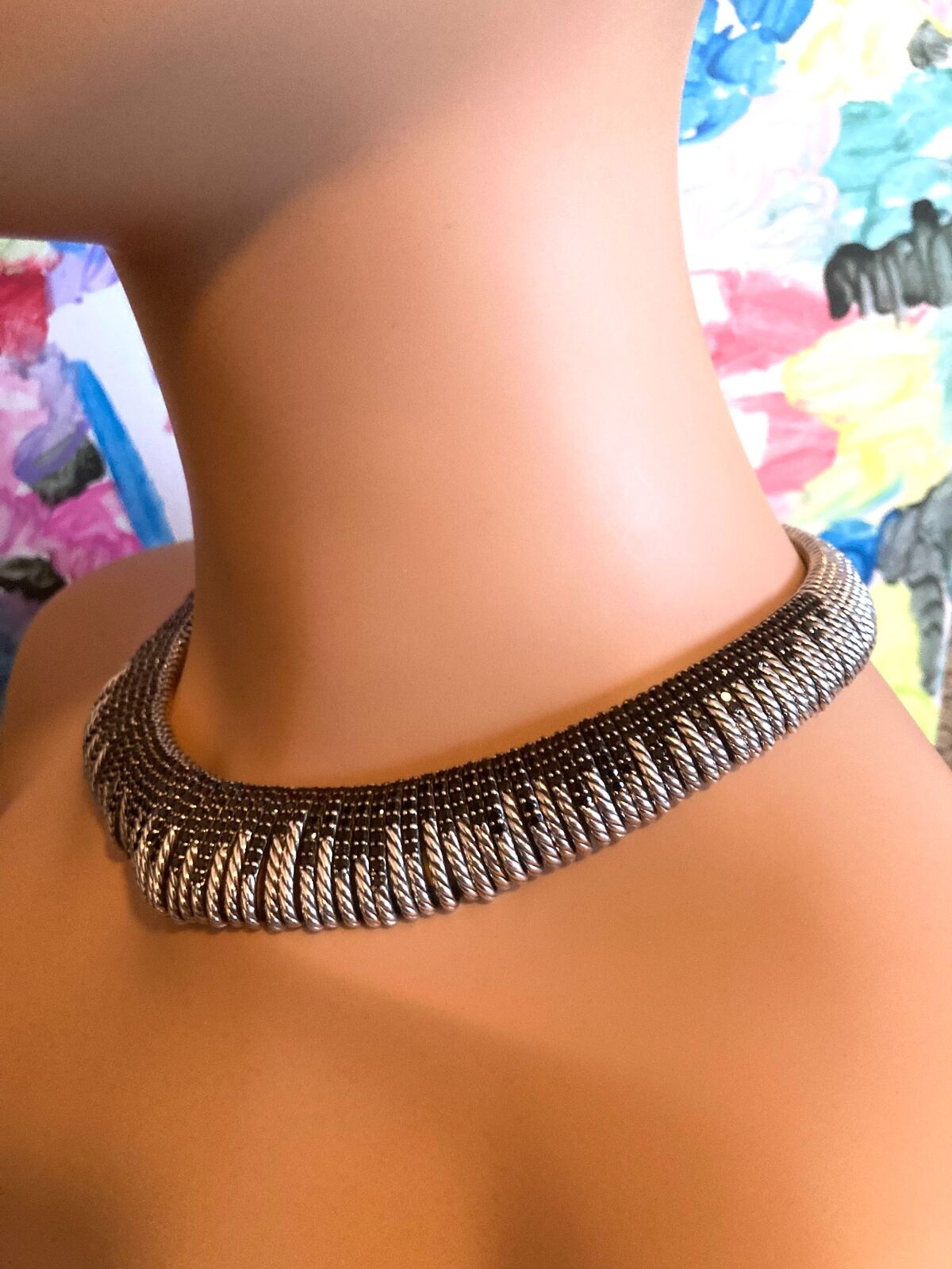 Authentic David Yurman Sterling Silver Tempo Black Spinel Large Collar Necklace for Women | Elegant Statement Jewelry for Evening Wear & Special Occasions