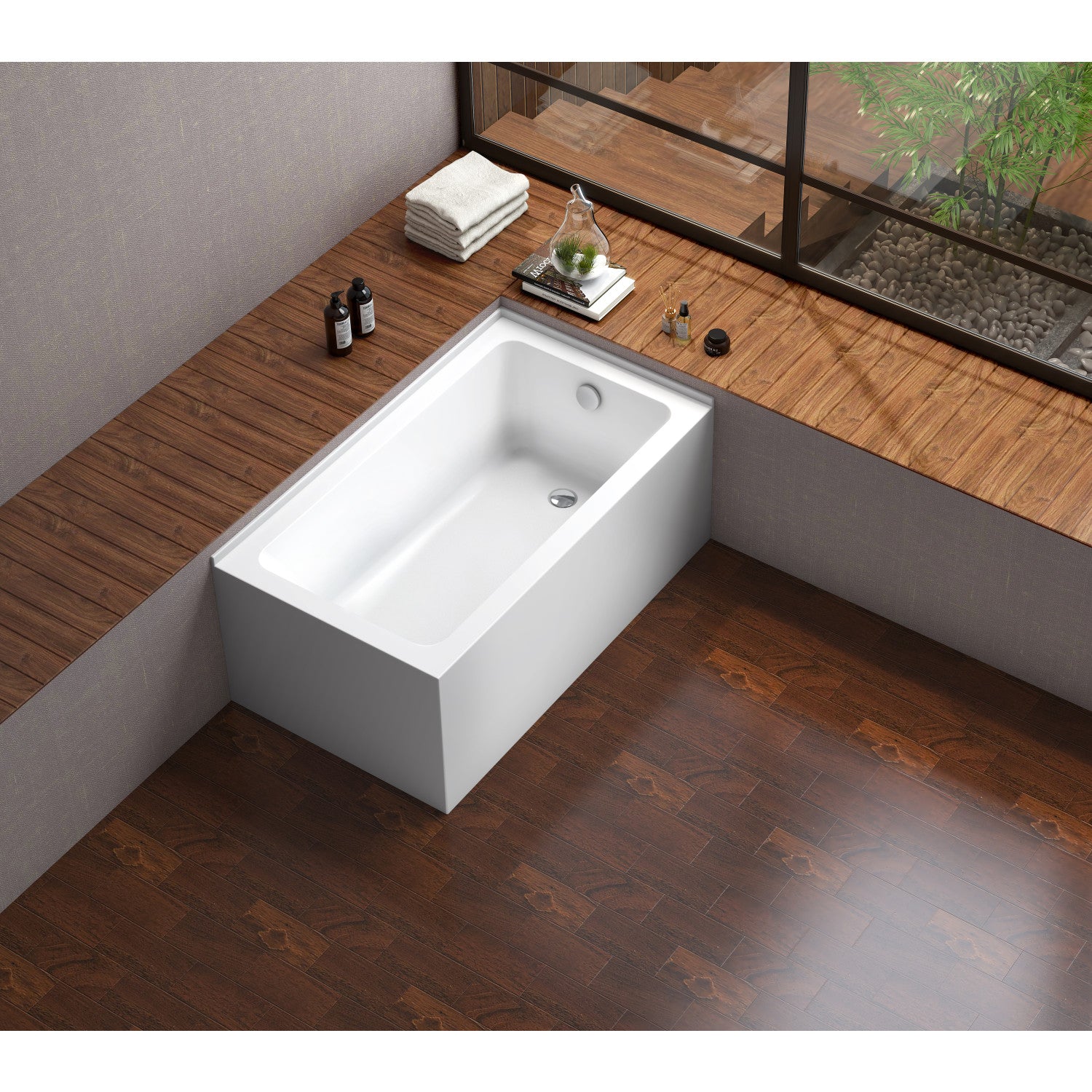 Aqua Eden VTAP5430R22TS 54-Inch Acrylic Rectangular Corner Bathtub for Small Bathrooms - Right Hand Drain, Glossy White - Perfect for Modern Home Spa & Relaxation