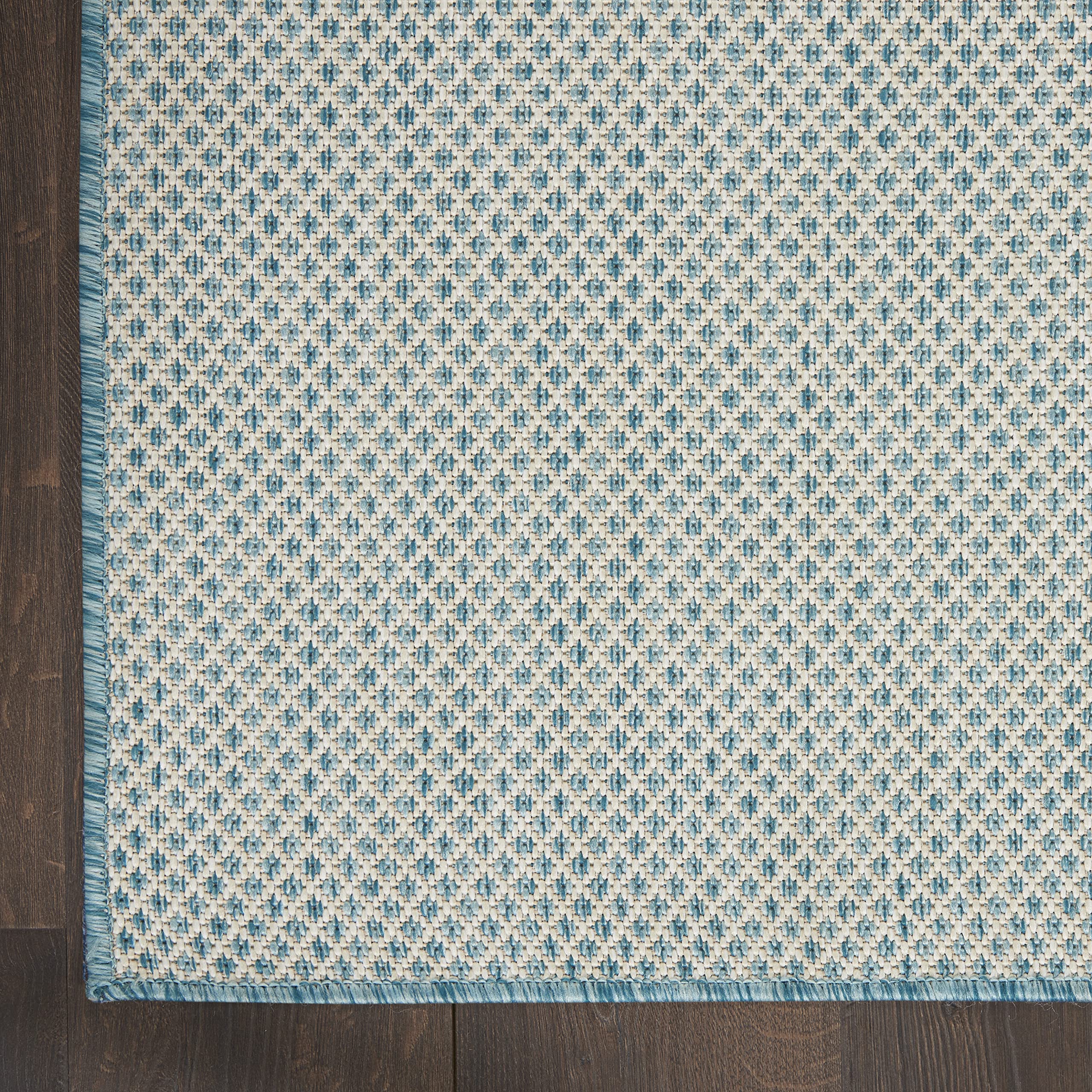 Nourison Courtyard 7' x 10' Indoor/Outdoor Area Rug - Ivory Aqua Geometric Design, Easy to Clean, Non-Shedding | Perfect for Bedroom, Living Room, Dining Room, Deck, Patio & Backyard (7x10)