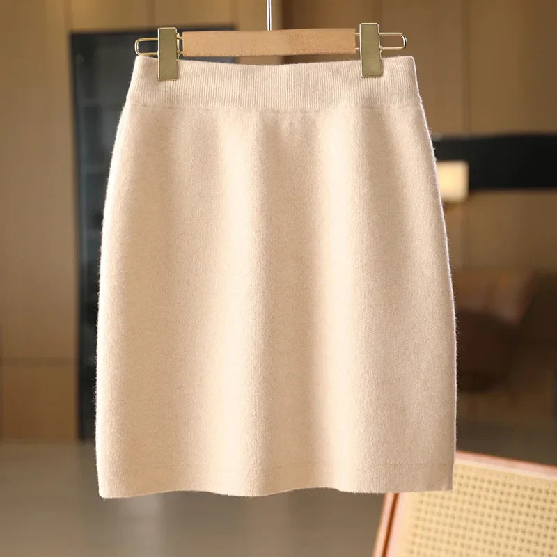 Women's 100% Wool High Waist Knitted A-Line Skirt | Autumn Winter Slimming Short Skirt | Versatile Hip-Hugging One Step Skirt for Office, Dating & Casual Outfits