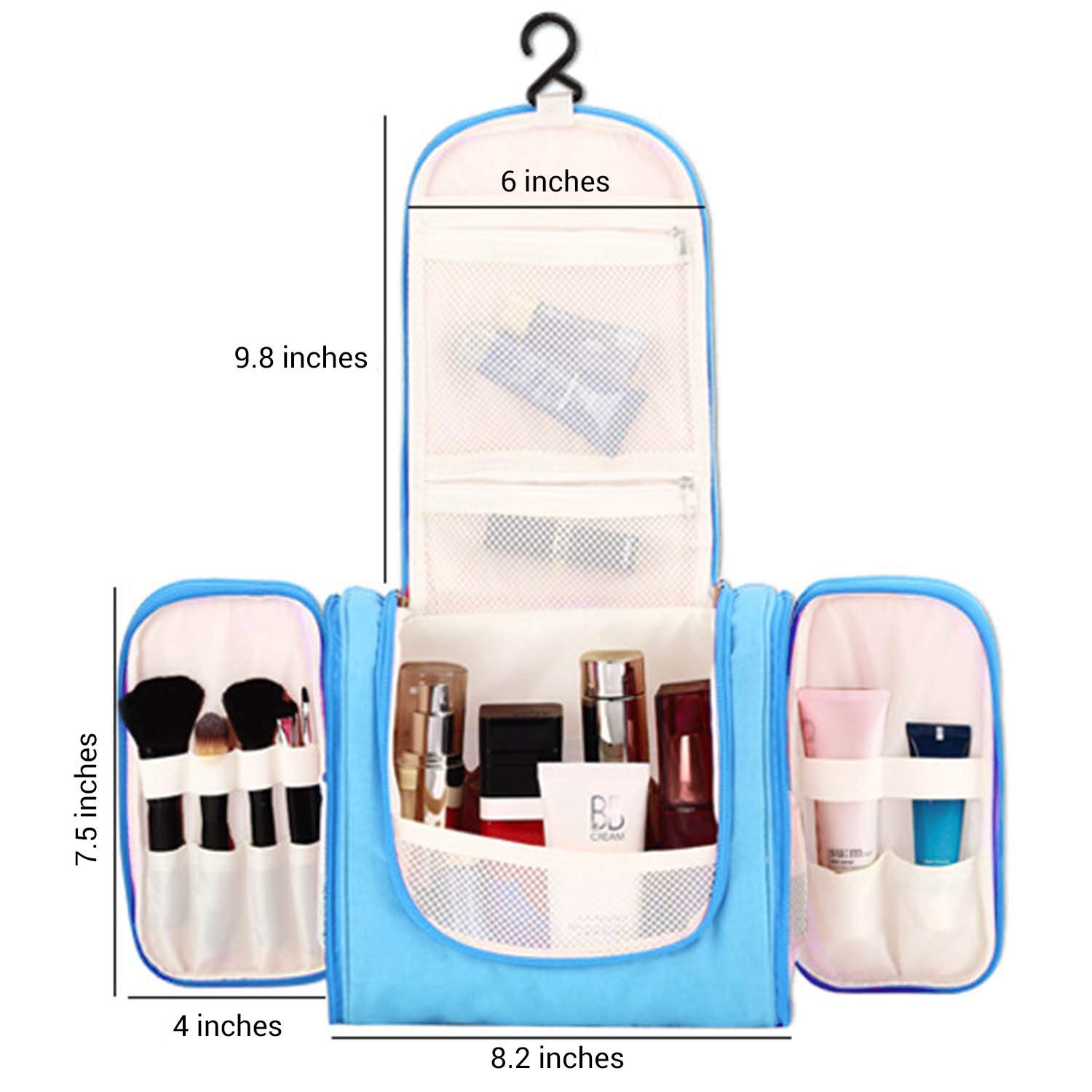 Waterproof Hanging Toiletry Travel Bag for Women - Portable Makeup & Cosmetics Organizer with Multiple Pockets (Baby Blue) - Perfect for Bathroom, Gym, Camping & Air Travel
