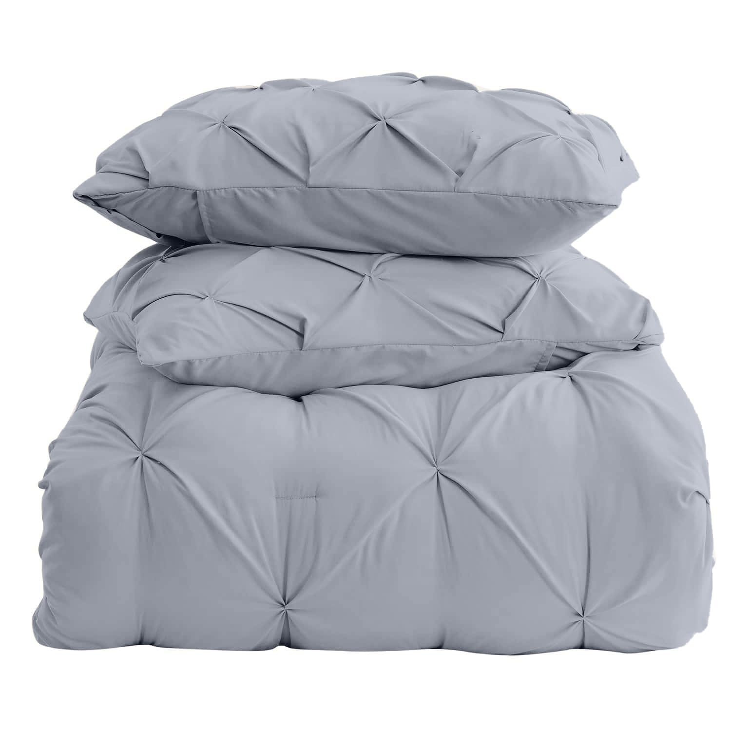 Ice Blue Twin Size Duvet Cover Set - 2 Piece Pintuck Comforter Cover with Button Closure (68x90 inches) & Pillow Sham - Ultra Soft Microfiber Bedding for Kids, Teens & Guest Rooms - Pinch Pleated Design for Modern Bedrooms