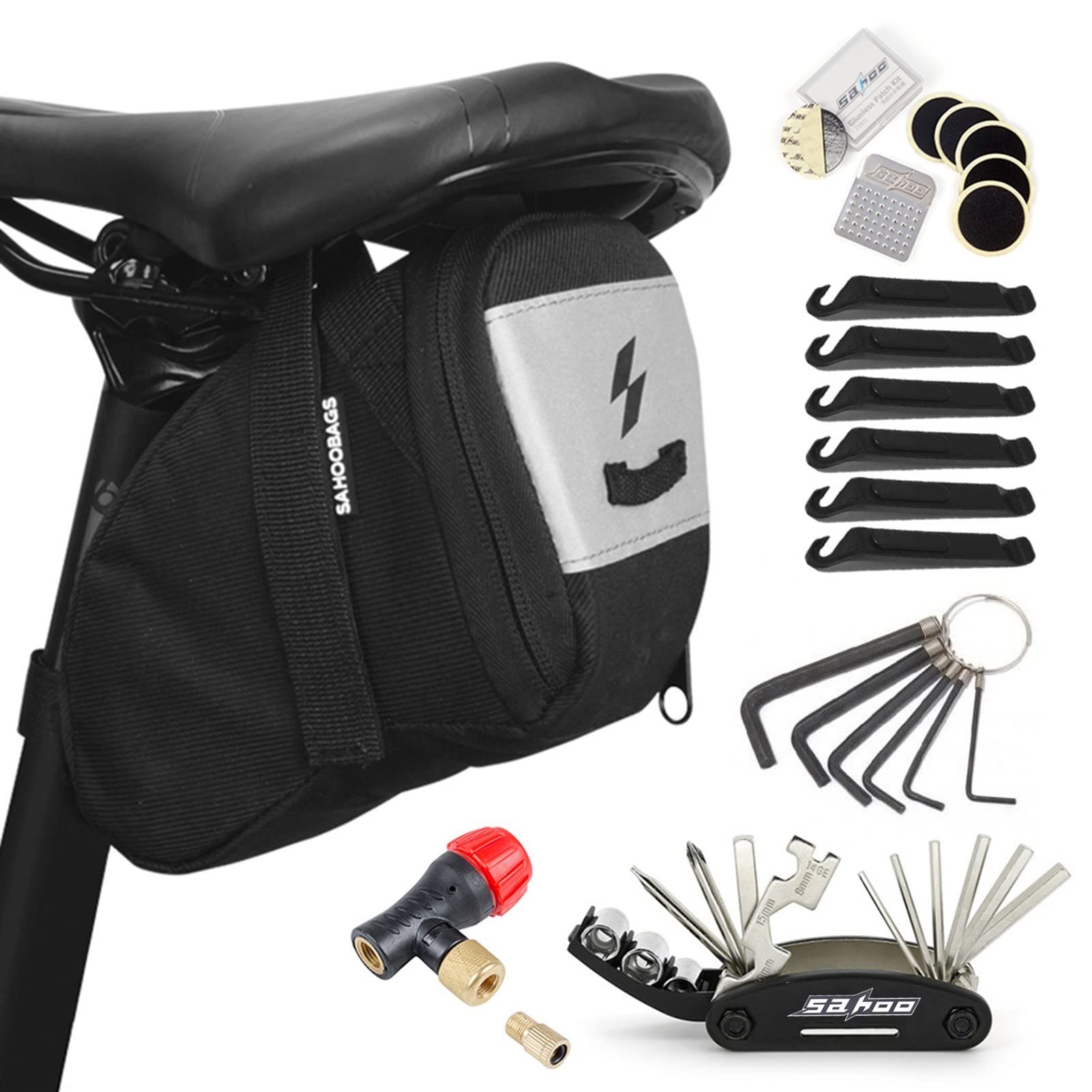 16-in-1 Portable Mountain Bike Repair Tool Kit - Multifunctional Bicycle Maintenance Set with Mini Pump & Storage Bag | Emergency Tire Repair for Road & Trail Riding | Perfect for Cycling Adventures & Commuting