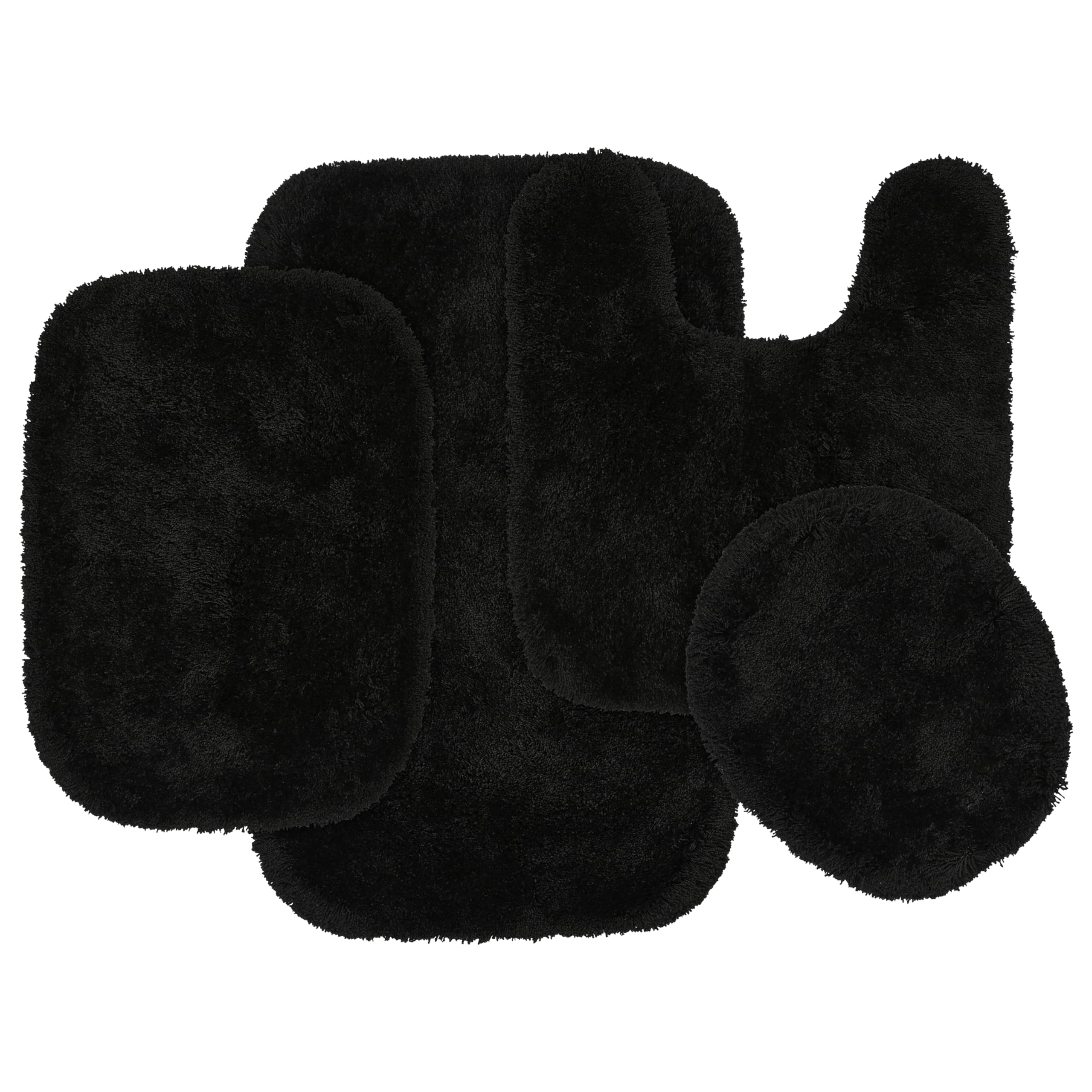 Luxury 4-Piece Bath Rug Set - Ultra Plush, Washable & Absorbent - Soft Black & Basin Blue Bathroom Mat - Perfect for Master Bath, Guest Bath & Spa Retreats