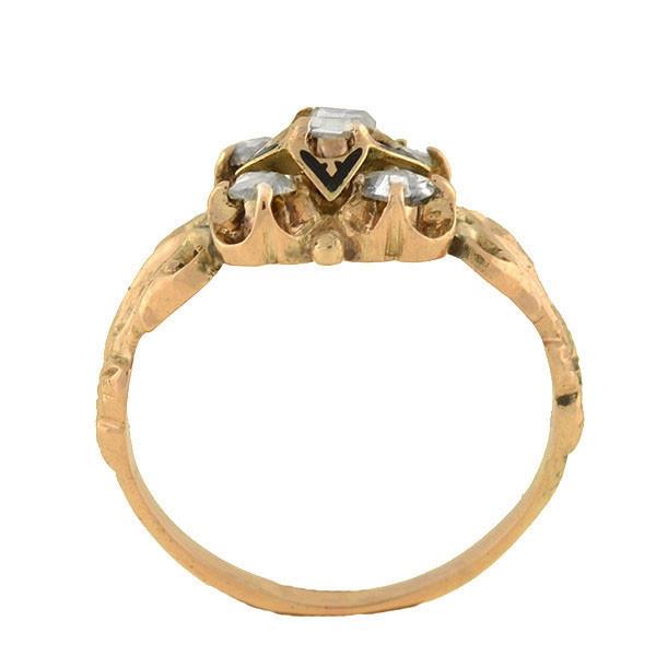 Victorian Style 14K Gold Diamond & Enamel Floral Ring - Elegant Antique Jewelry for Weddings, Anniversaries & Special Occasions