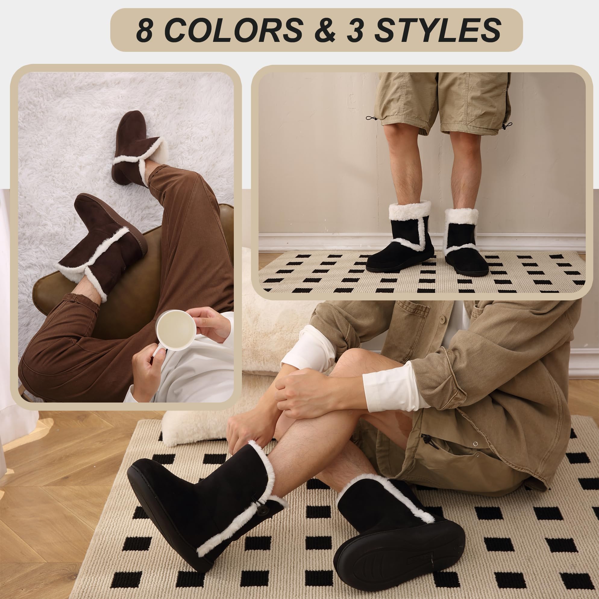 Men's Memory Foam Winter Slippers - Soft Warm Indoor House Boots for Comfort at Home, Office & Lounging