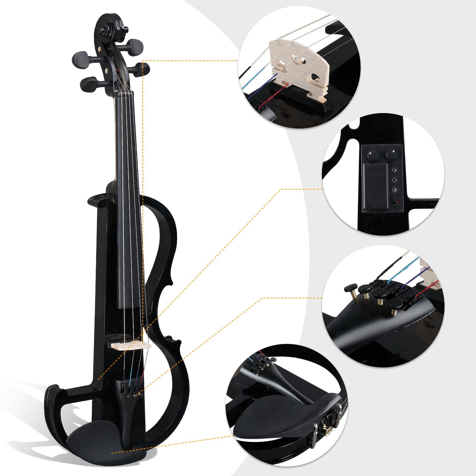 4/4 Full Size Electric Violin Kit for Adults & Students - Professional Black Violin Set with Case, Bow, Rosin & Headphones | Perfect for Beginners, Practice & Live Performances