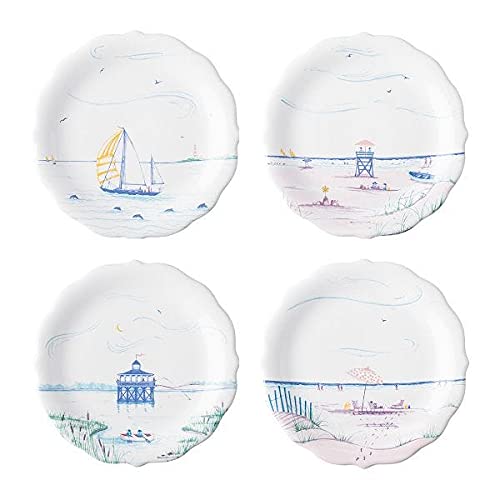 Country Estate Seaside Party Plates - Set of 4 Elegant Disposable Dinner Plates for Beach Themed Events, Outdoor Gatherings & Summer Celebrations