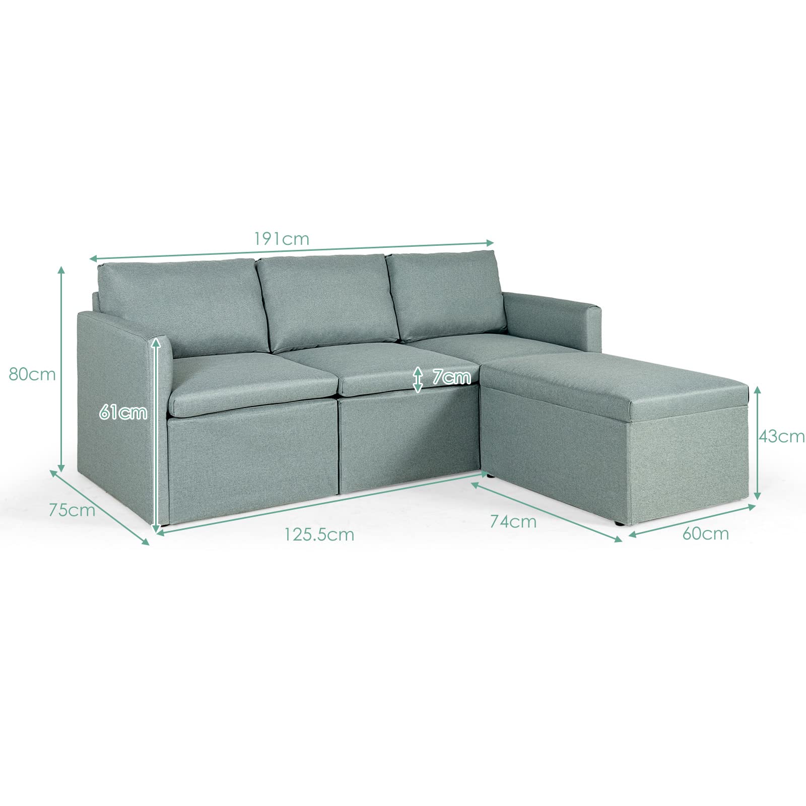 Powerstone Convertible Sectional Sofa - Modern L-Shaped Sleeper Couch with Reversible Chaise, 3-Seat Fabric Sofa Set in Green Linen | Space-Saving Living Room Furniture for Apartments & Small Spaces | Perfect for Lounging, Entertaining & Overnight Guests