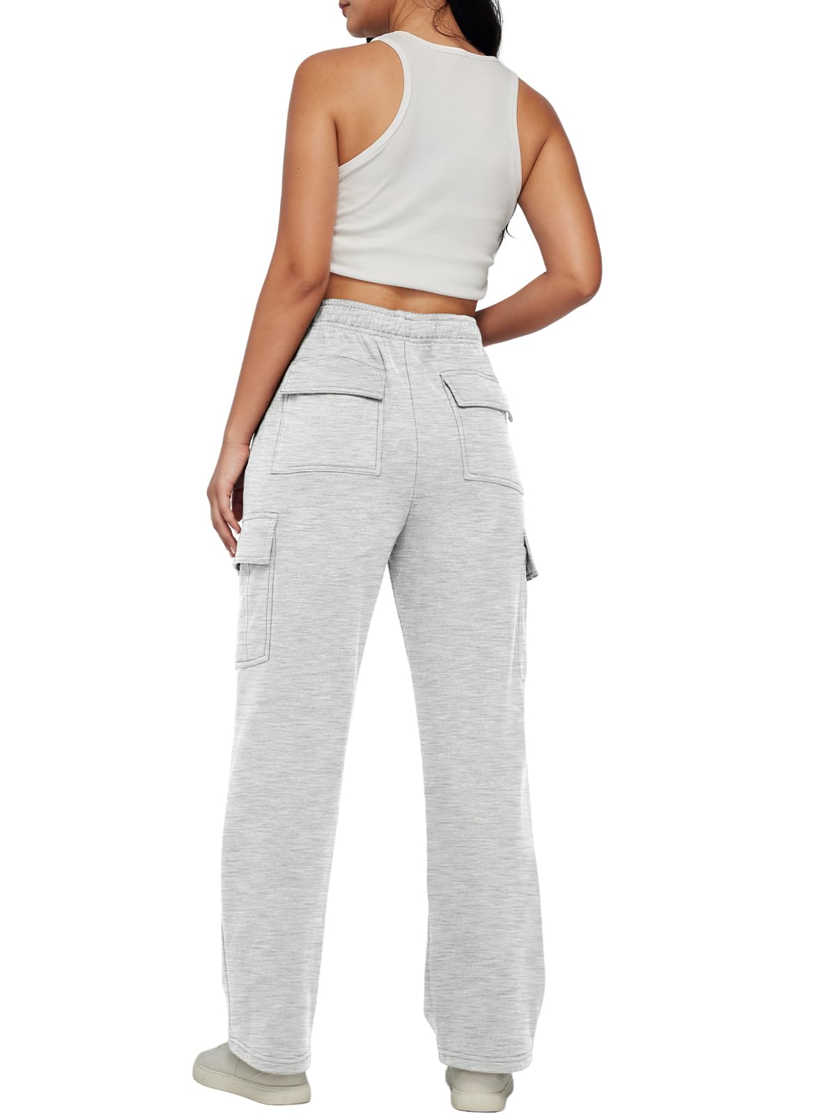 Trendy Queen Women's High Waisted Fleece Cargo Sweatpants - Wide Leg Baggy Winter Pants with Pockets for Casual Wear & Outdoor Activities