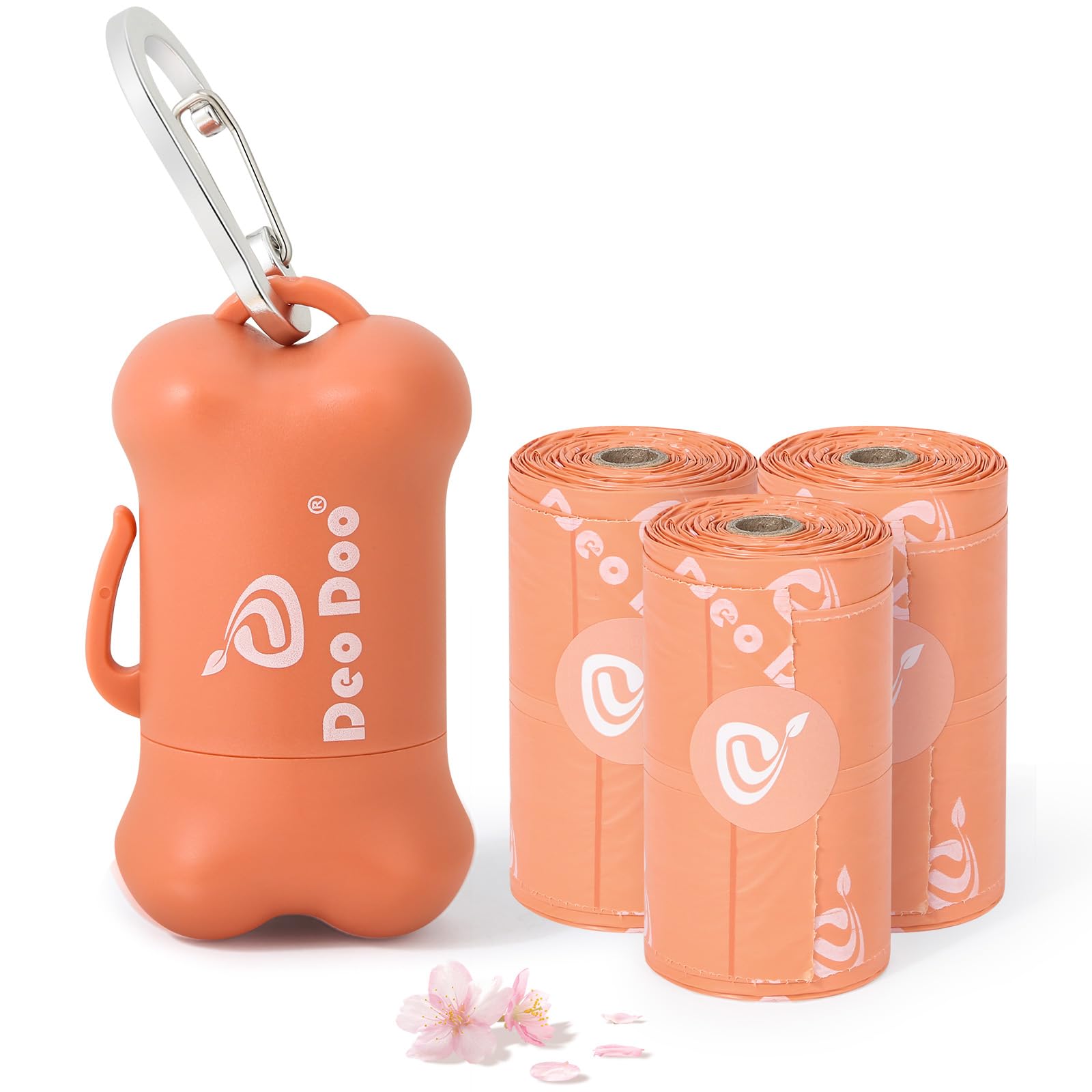 330 Count Scented Dog Poop Bags with Handles & Dispenser - Extra Thick Leak Proof Waste Bags for Small & Medium Dogs - Perfect for Walking, Park Visits & Backyard Cleanup - Peach Scented