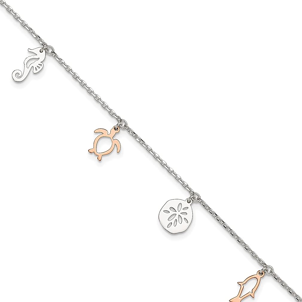 925 Sterling Silver Rose Gold Seashore Dangle Earrings 9 Inch + 1 Anklet Set - Elegant Fine Jewelry for Women, Perfect Gift for Her - Ideal for Beach Weddings, Summer Parties & Casual Outings