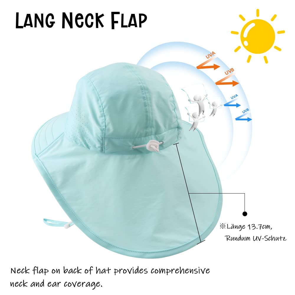 Zsedrut Toddler Summer Hat with Neck Flap - Waterproof Kids Swim Hat for Boys & Girls - UPF 50+ UV Protection Sun Hat for Beach, Pool & Outdoor Activities