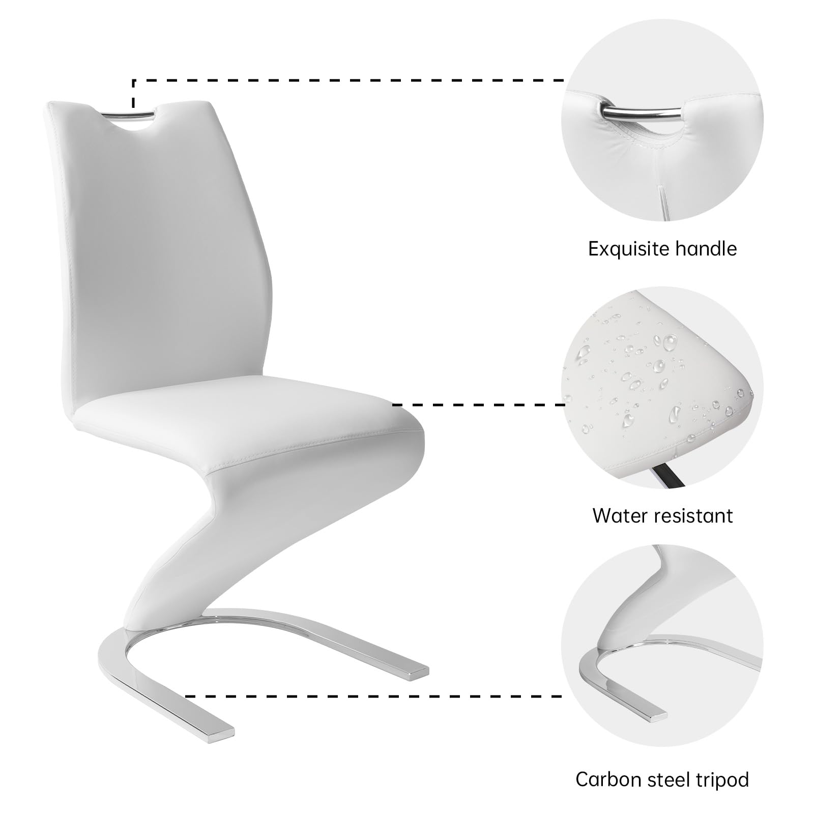 4 White Mermaid Dining Chairs Set - Modern PU Leather Upholstered Armless Side Chairs with Sturdy Metal Legs for Kitchen & Dining Room | Elegant Seating for Home, Restaurant, and Office Use