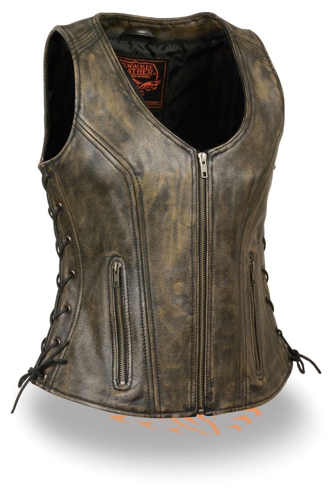 Women's Distressed Brown Soft Leather Motorcycle Vest with Side Laces - Biker Jacket for Riding & Casual Wear - Perfect for Harley Davidson & Outdoor Adventures