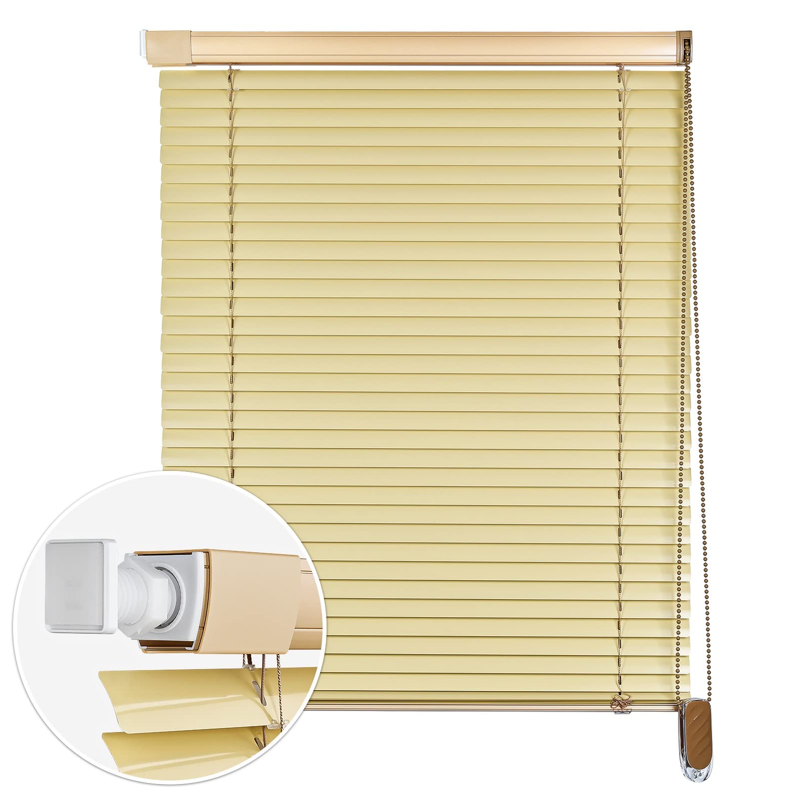 Keego Cordless Window Shades - No Drill Venetian Blinds for Kitchen, Bathroom, Bedroom, Office & Living Room - Moisture Resistant Horizontal Window Blinds for Privacy - Yellow (56
