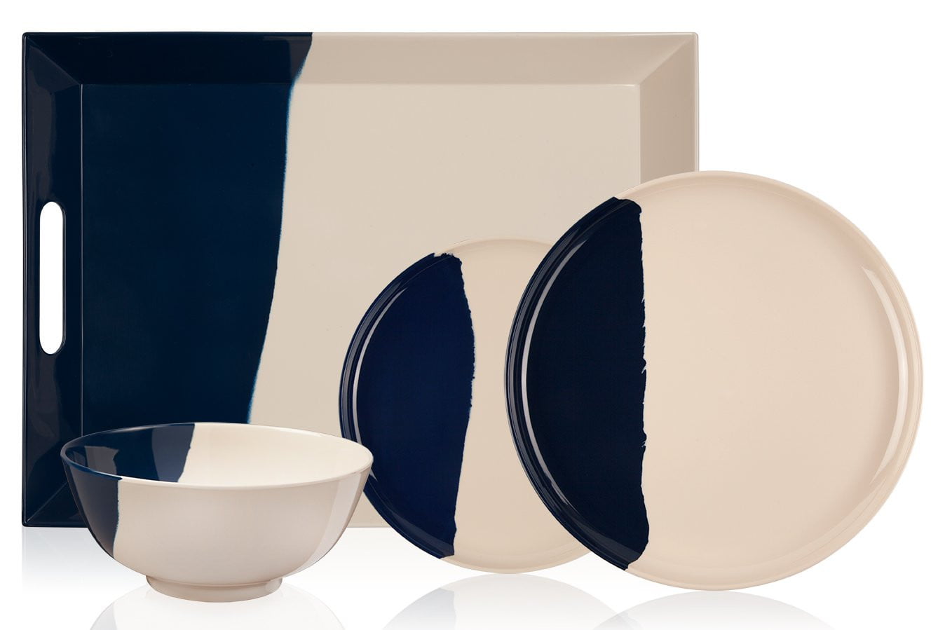 Premium 1/2 & 1/2 Melamine Bowls Set of 4 - Ivory & Navy Color Mix - Durable Dishwasher Safe Dinnerware by Thomas Fuchs Creative - Perfect for Outdoor Dining, Picnics & Party Serving