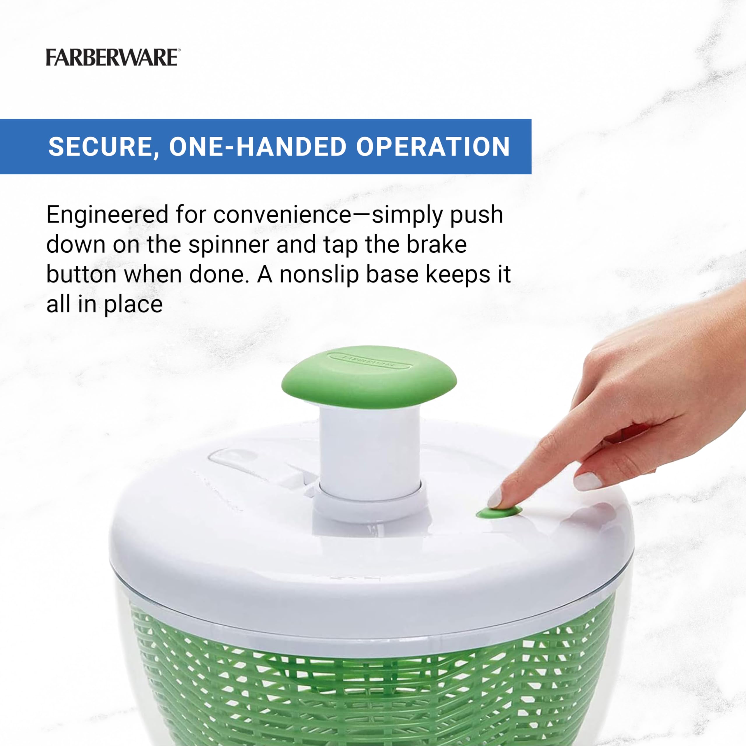 Farberware 6.6 Quart Salad Spinner with Bowl & Colander - Built-in Draining System for Fresh Crisp Vegetables - Perfect for Kitchen, Meal Prep & Healthy Eating - Green