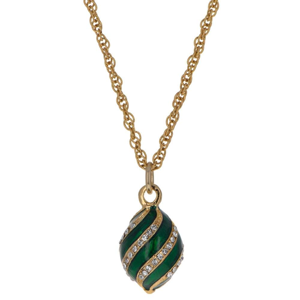 BestPysanky Royal Elegance Green Enamel & Crystal Egg Pendant Necklace - Handmade Ukrainian Jewelry Gift for Women, Easter, Christmas & Special Occasions
