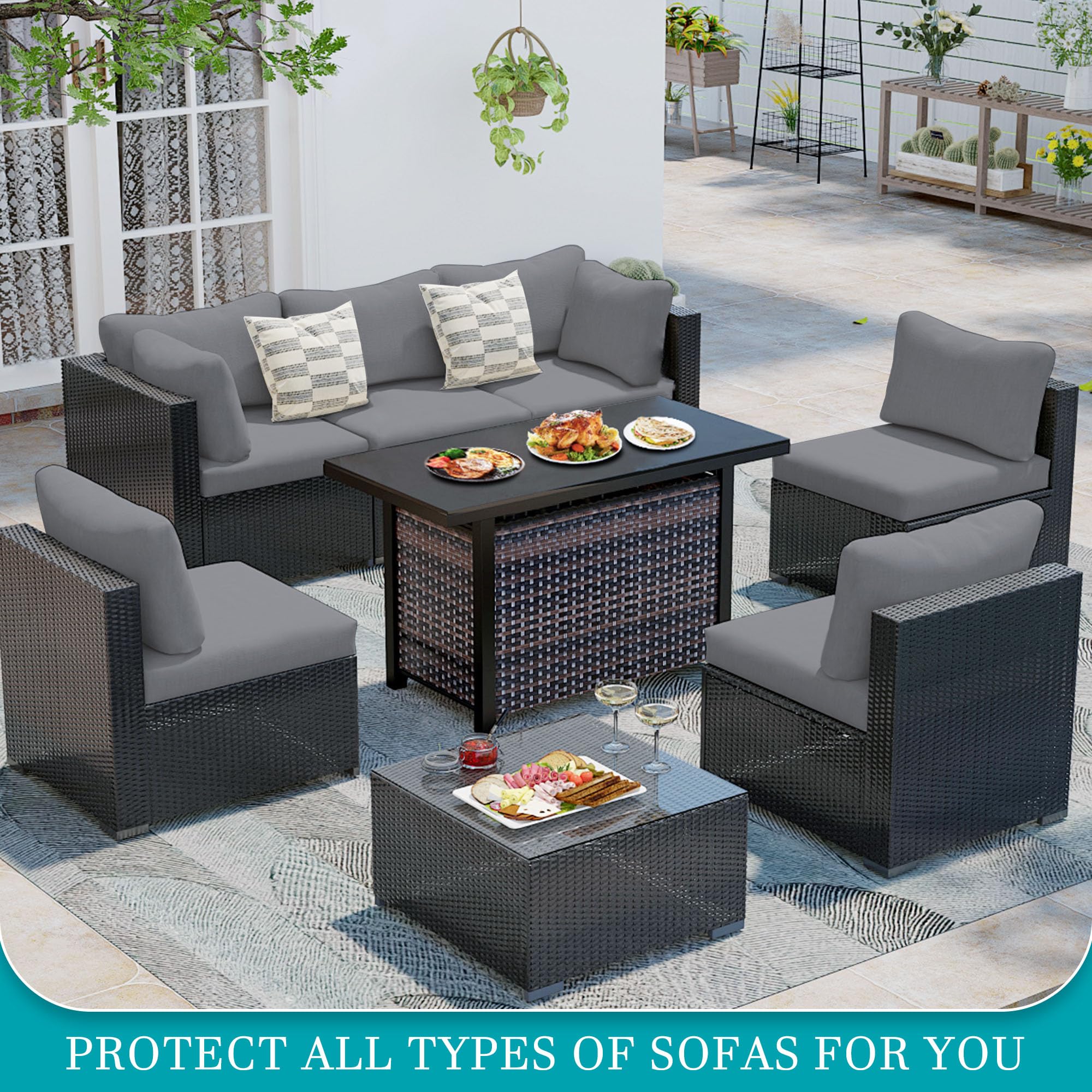 12Pcs Stretch Patio Cushion Covers - Waterproof Outdoor Sofa Slipcovers, Washable Furniture Protector for Patio Chairs, Couches & Sectionals (Grey, Cover Only) - Perfect for Backyard, Deck & Poolside Relaxation