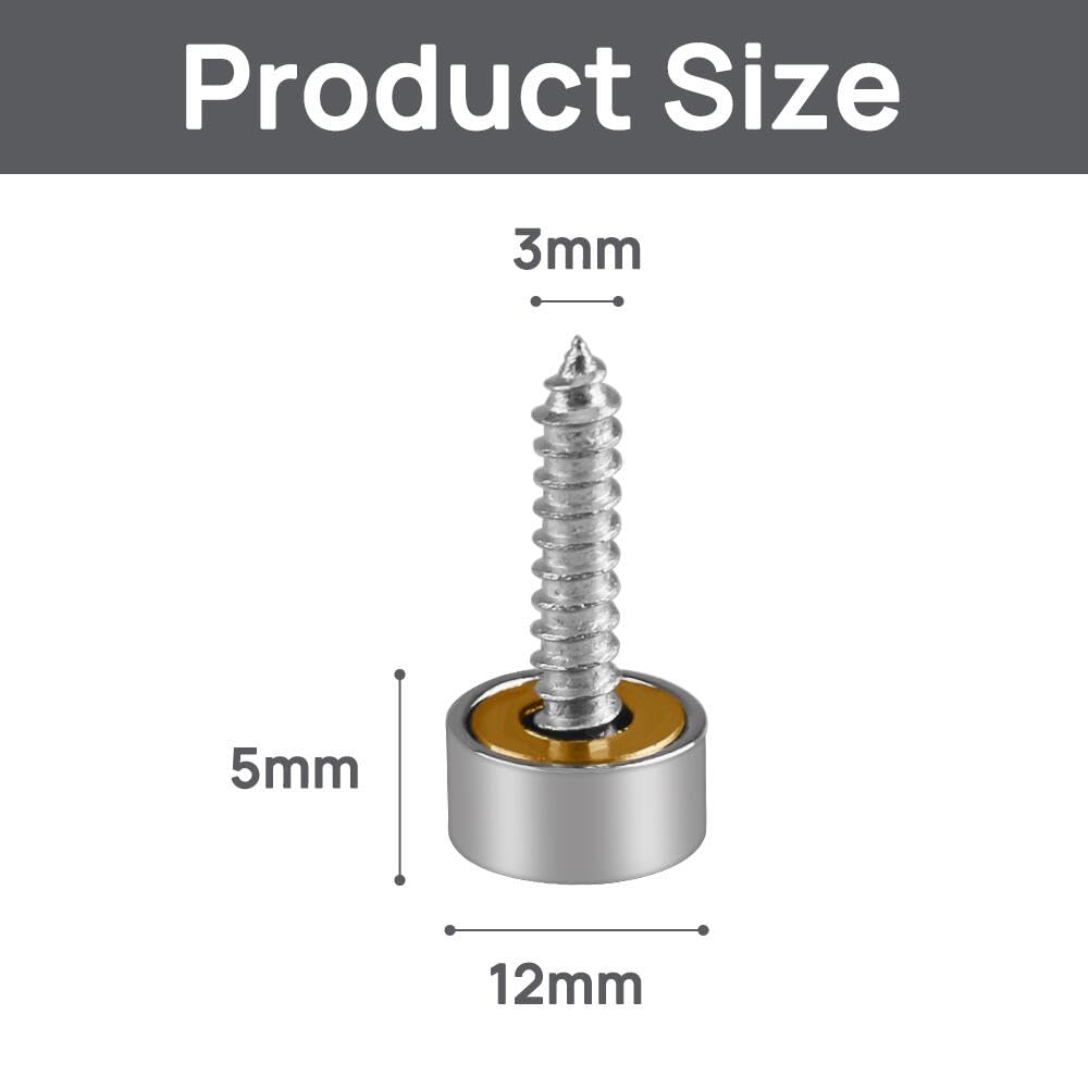 Decorative Mirror Screws with Solid Brass Caps - Silver Mirror Fasteners (12mm, 12 Pack) - Perfect for Framed Mirrors, Wall Decor & DIY Home Improvement Projects
