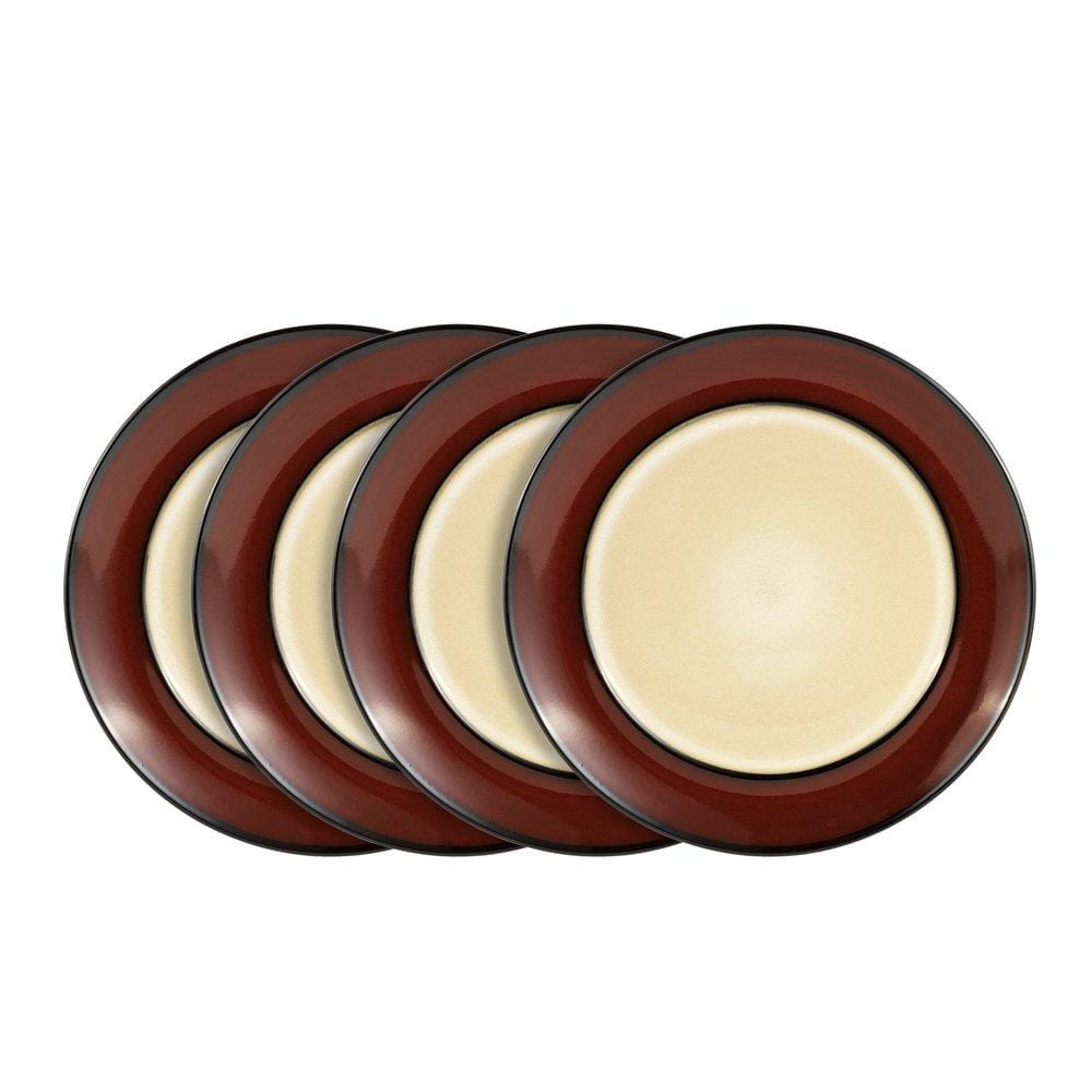 Belmont Set of 4 Red Round Dinner Plates - Elegant Ceramic Plates for Dining, Parties & Home Decor | Microwave & Dishwasher Safe