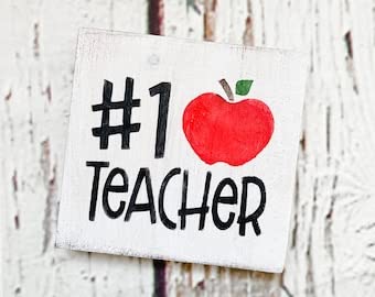 #1 Best Teacher Wood Sign - Handmade Farmhouse Plaque for Home & Wall Decor - Perfect Teacher Appreciation Gift for Classroom, Office, or Housewarming