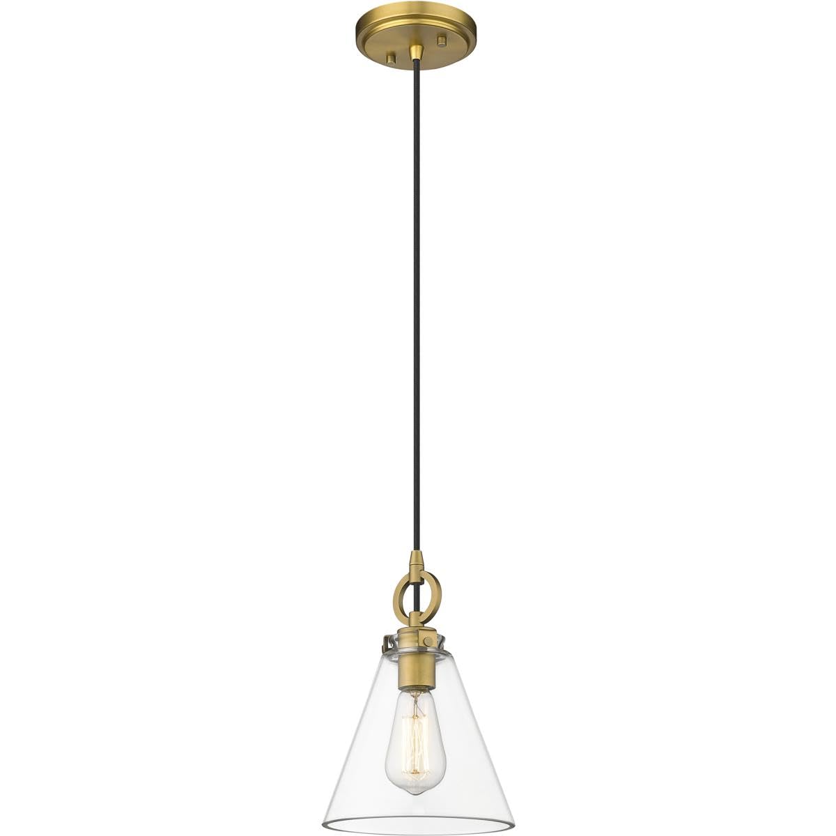 Z-Lite 3034P8-RB Harper 1-Light Pendant Light Fixture, 100W Rubbed Brass Finish - Perfect for Kitchen Island, Dining Room, or Entryway Lighting