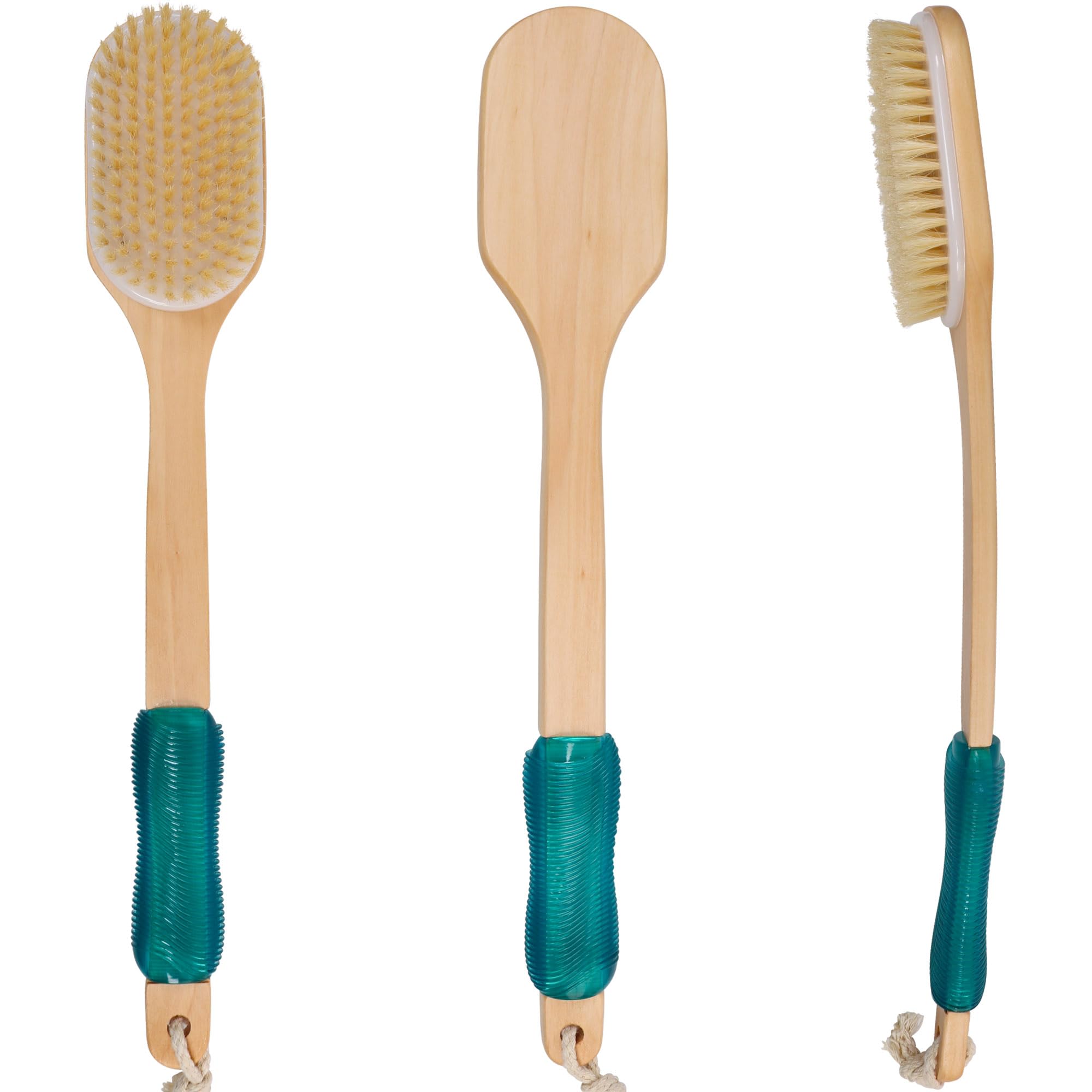 OWIIZI Boar Bristle Back Scrubber Brush - Long Handle Wooden Shower Brush for Deep Cleansing, Exfoliating Wet/Dry Skin - Anti-Slip Design for Back, Shoulders & Hard-to-Reach Areas - Perfect for Spa, Bath & Relaxation