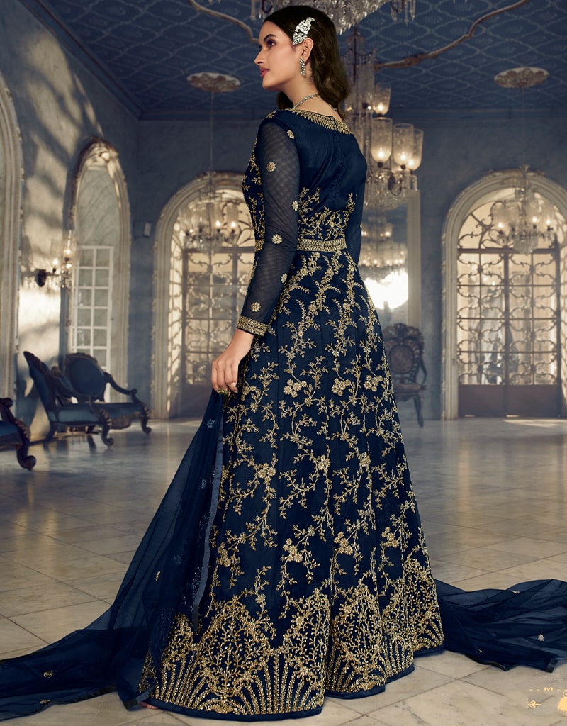Elegant Blue Anarkali Semi-Stitched Suits for Women - Traditional Indian Party Wear for Weddings, Festivals & Special Occasions