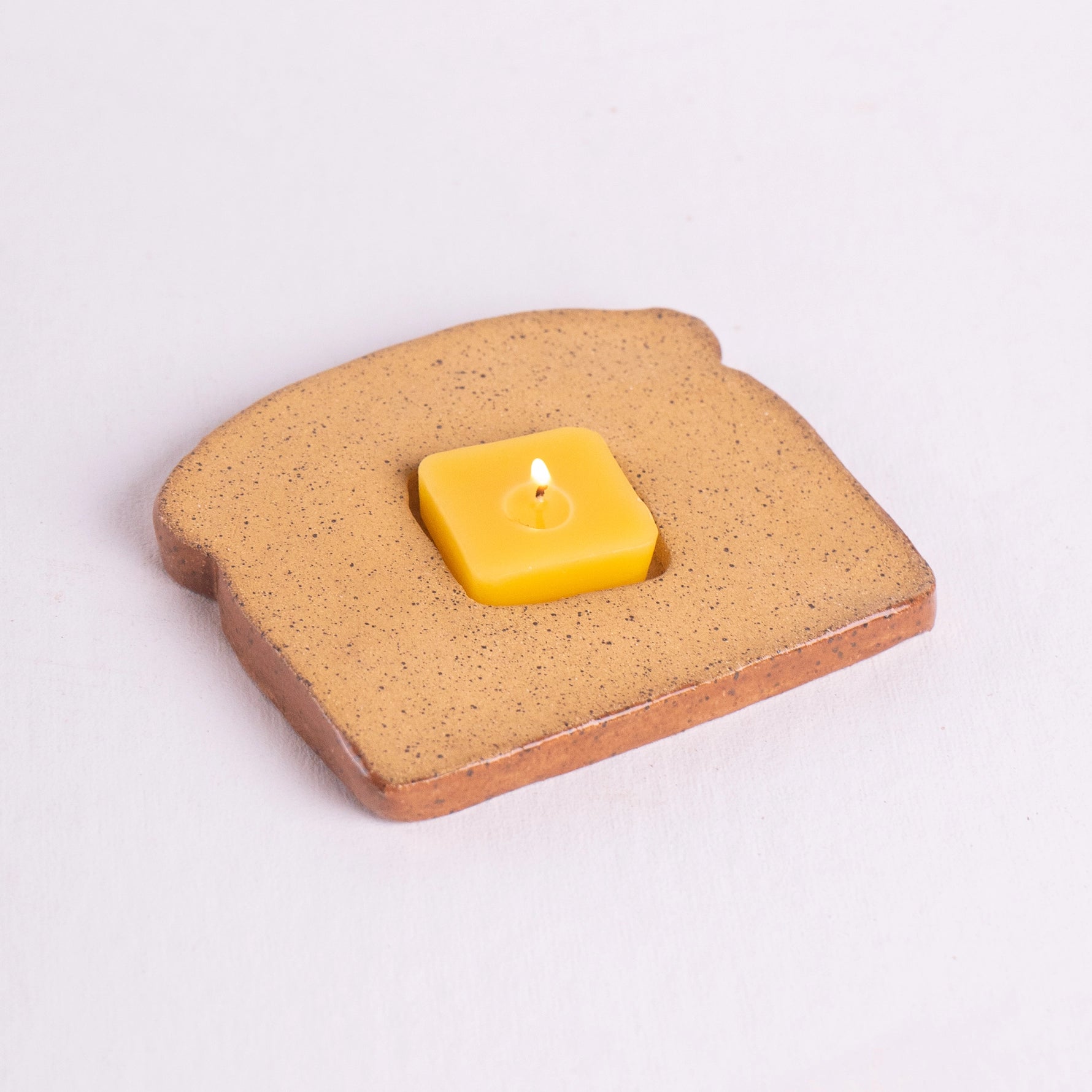 Handmade Ceramic Toast & Butter Tealight Candle Holder with Beeswax Candle - Funny Kitchen Decor Gift for Food Lovers | Perfect for Coffee Tables, Dinner Parties & Cozy Home Decor
